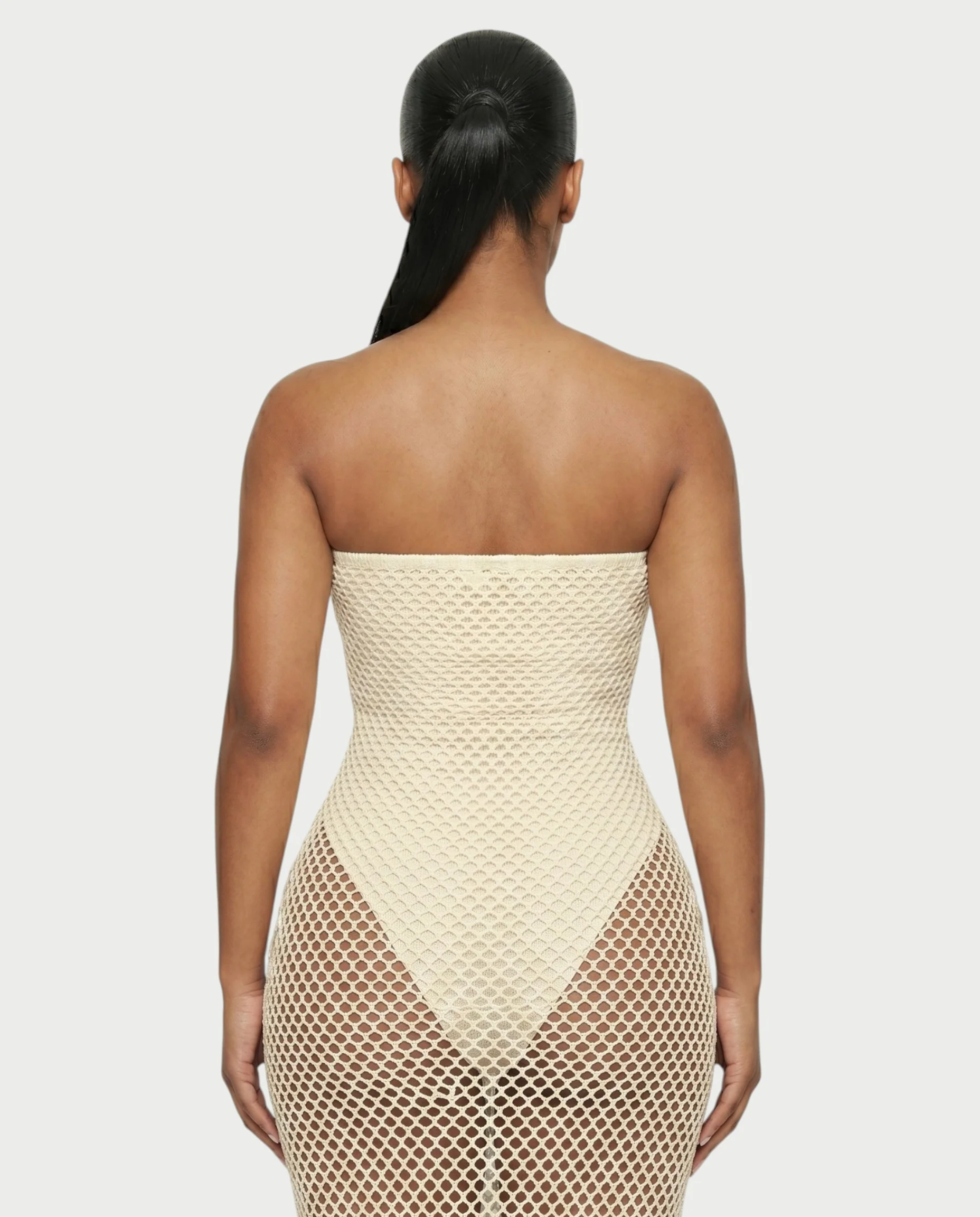 SHREYA Strapless Fishnet Fringe Hem Maxi Dress - Image 5