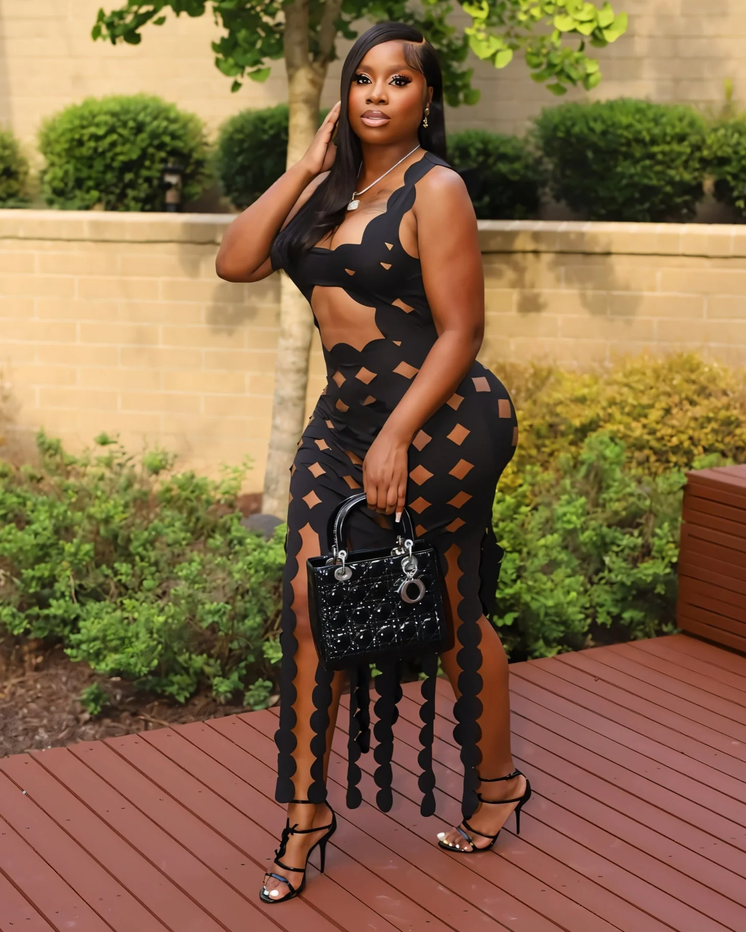 SOPHIA Cutout Grid Maxi Dress - Image 4