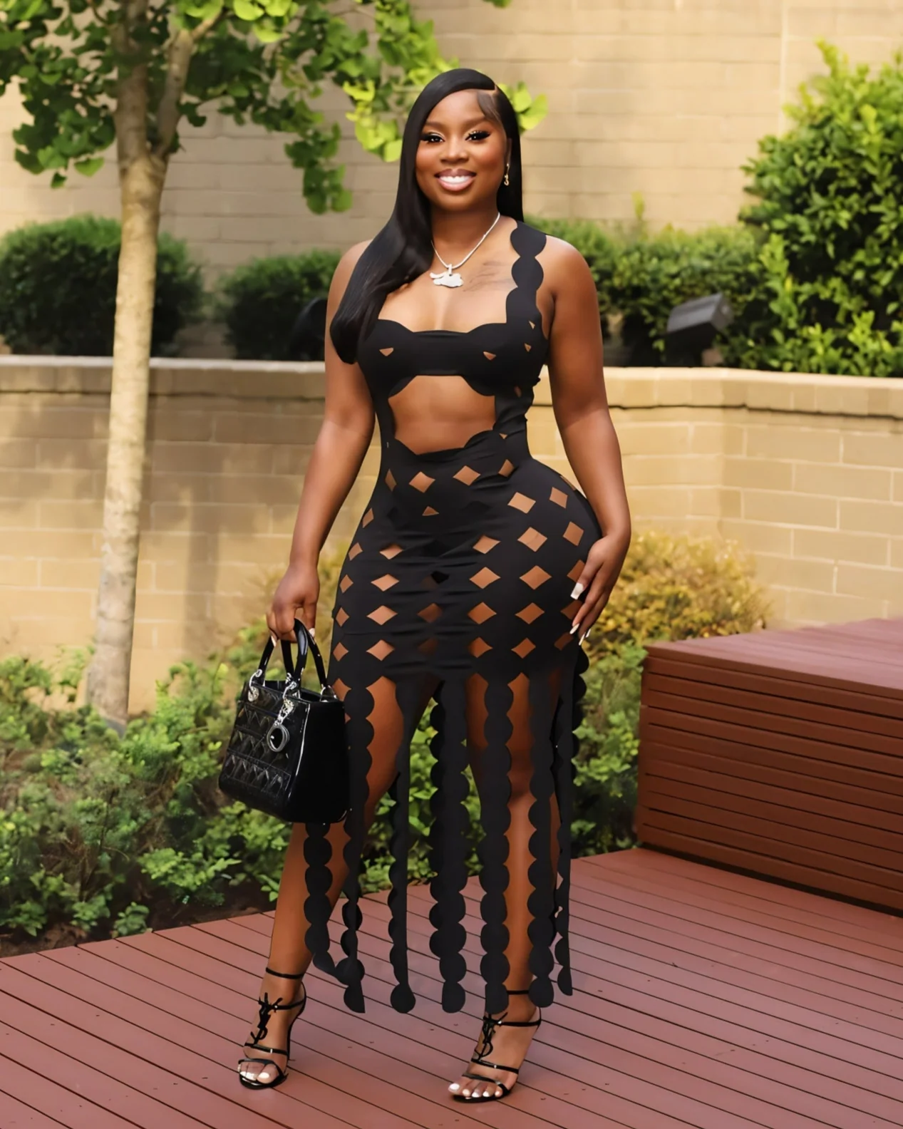 SOPHIA Cutout Grid Maxi Dress - Image 5