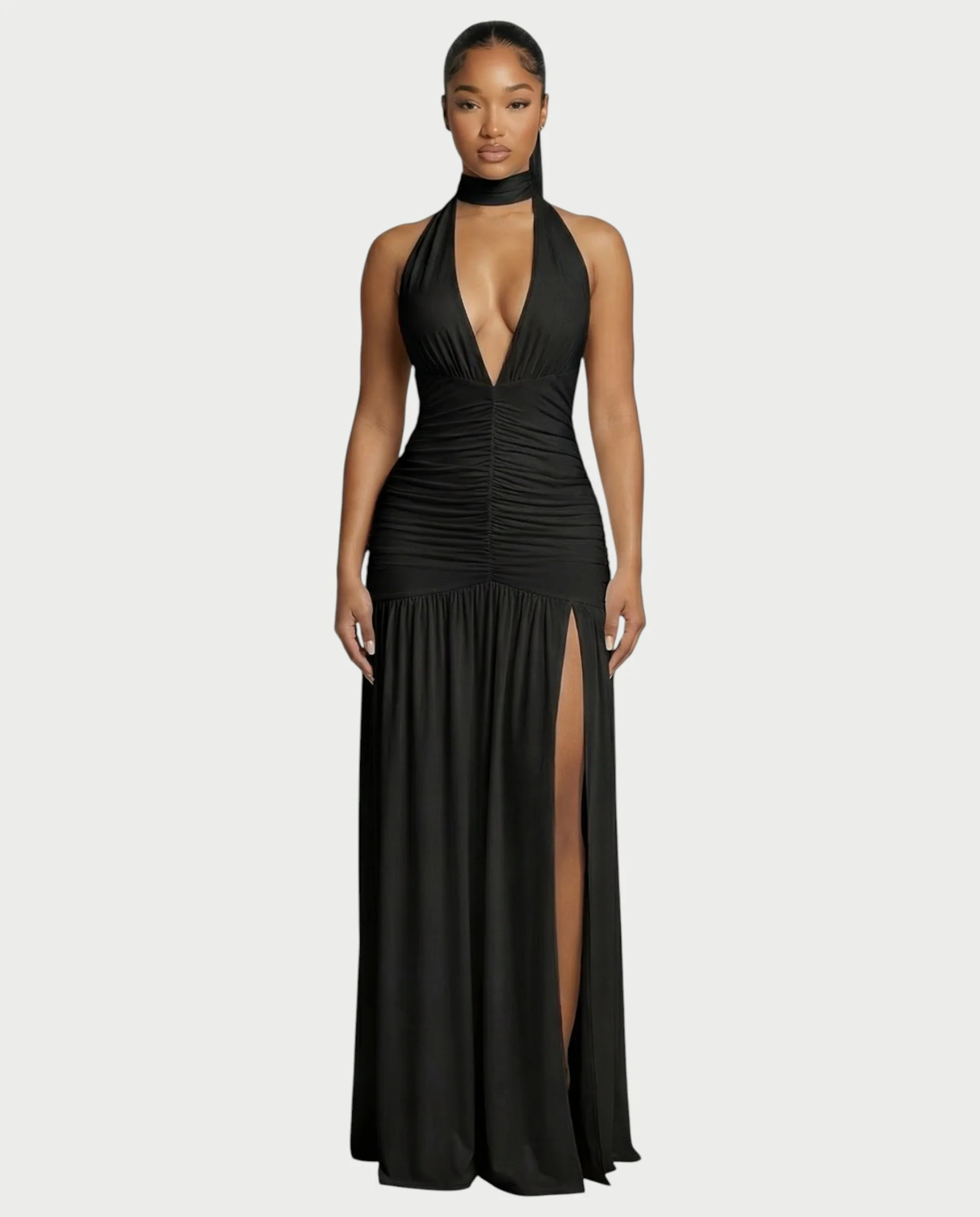 SORAYA Backless Halter Plunge Maxi Dress - Image 6
