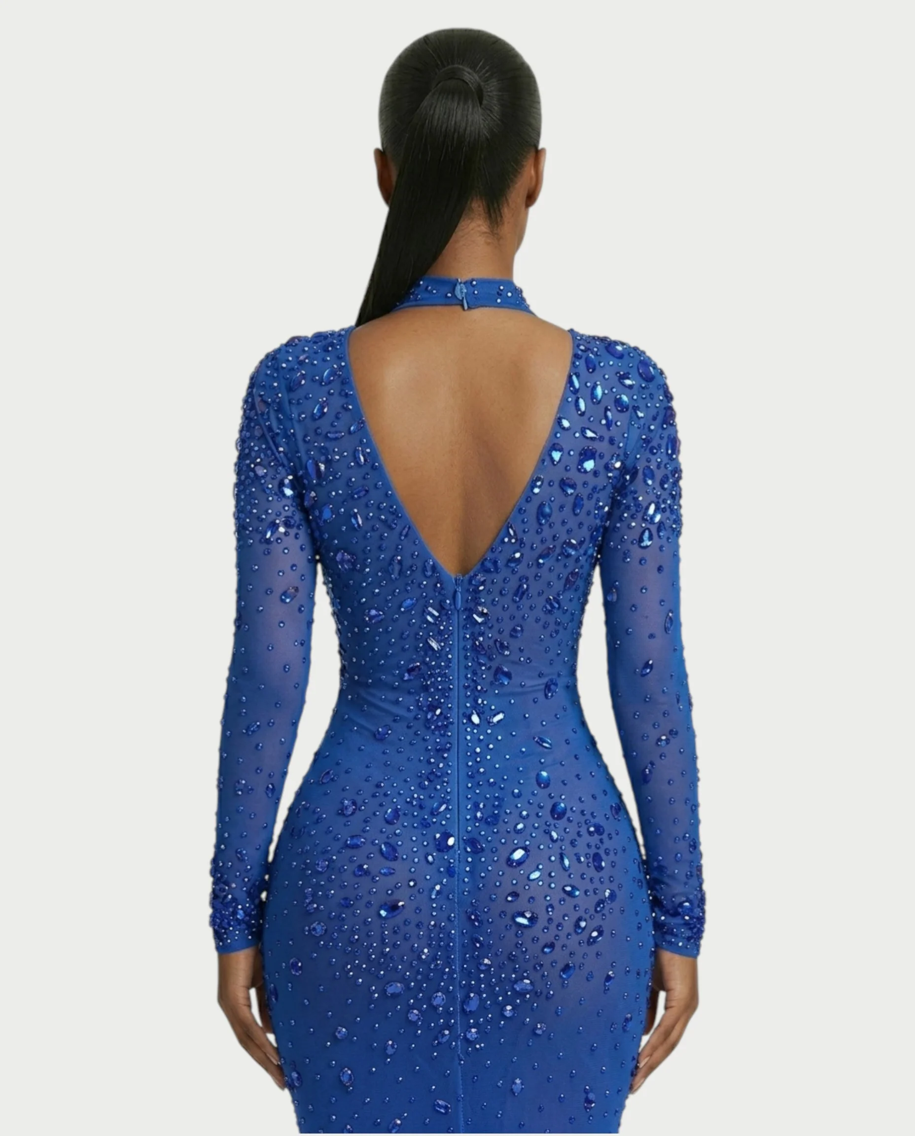 SOSANE Diamond High-Neck Feather Mermaid Maxi Dress - Image 10