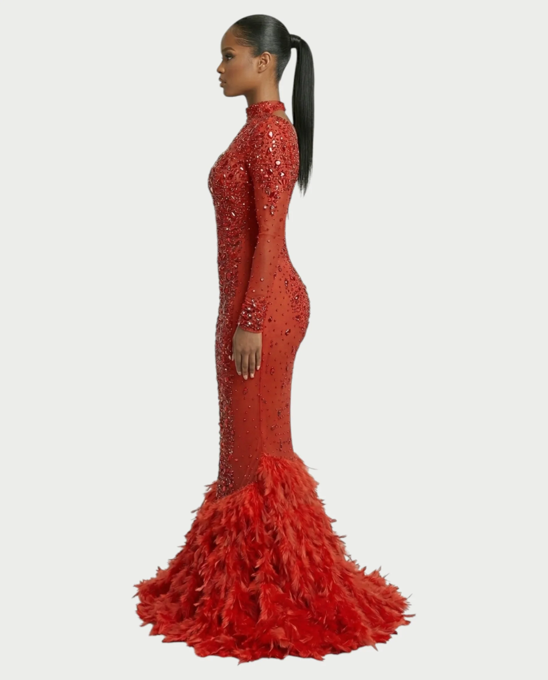 SOSANE Diamond High-Neck Feather Mermaid Maxi Dress - Image 13