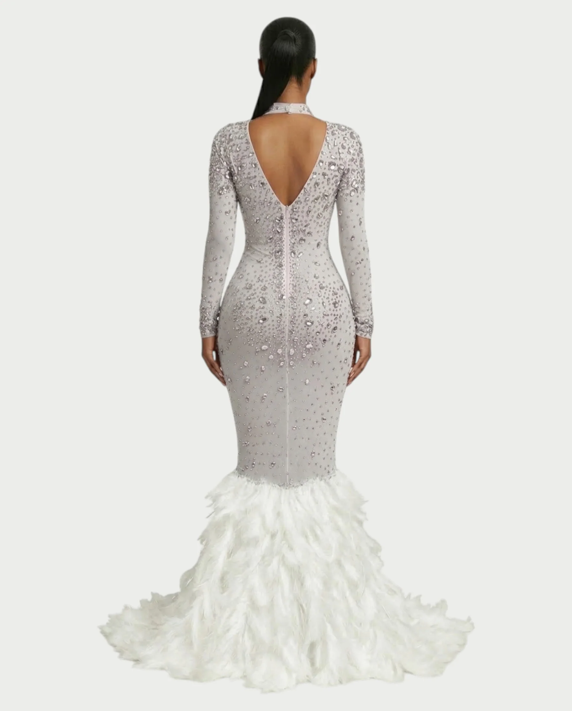 SOSANE Diamond High-Neck Feather Mermaid Maxi Dress - Image 27