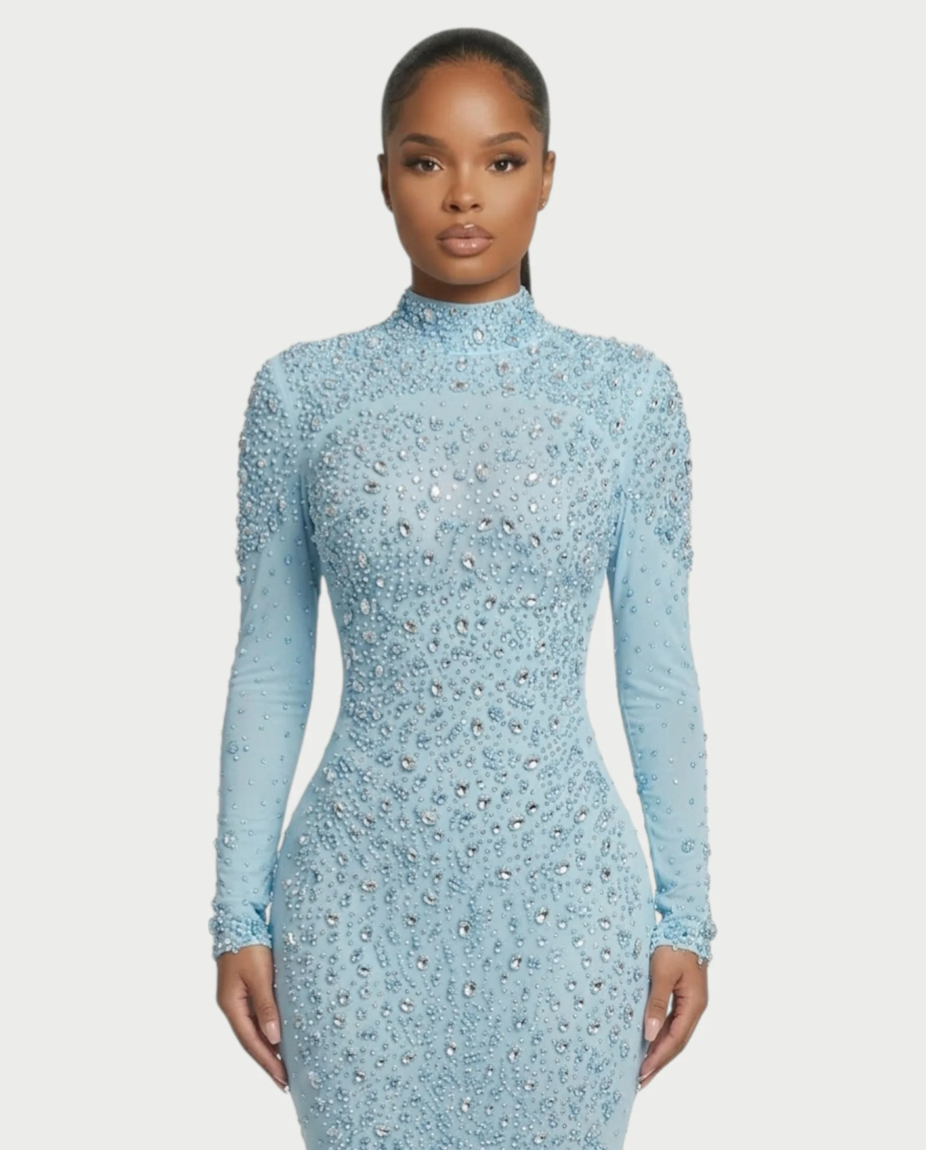 SOSANE Diamond High-Neck Feather Mermaid Maxi Dress - Image 49