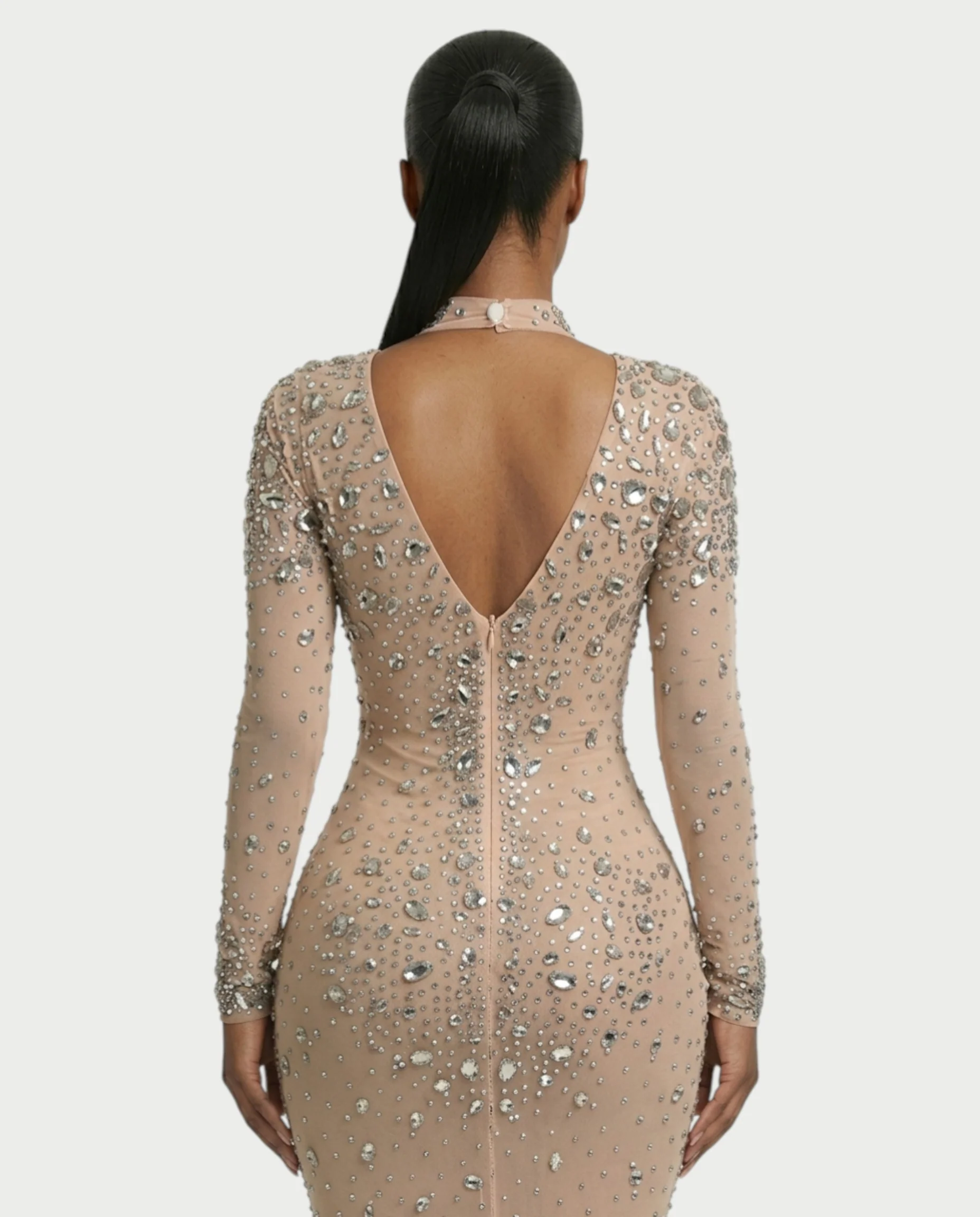 SOSANE Diamond High-Neck Feather Mermaid Maxi Dress - Image 55