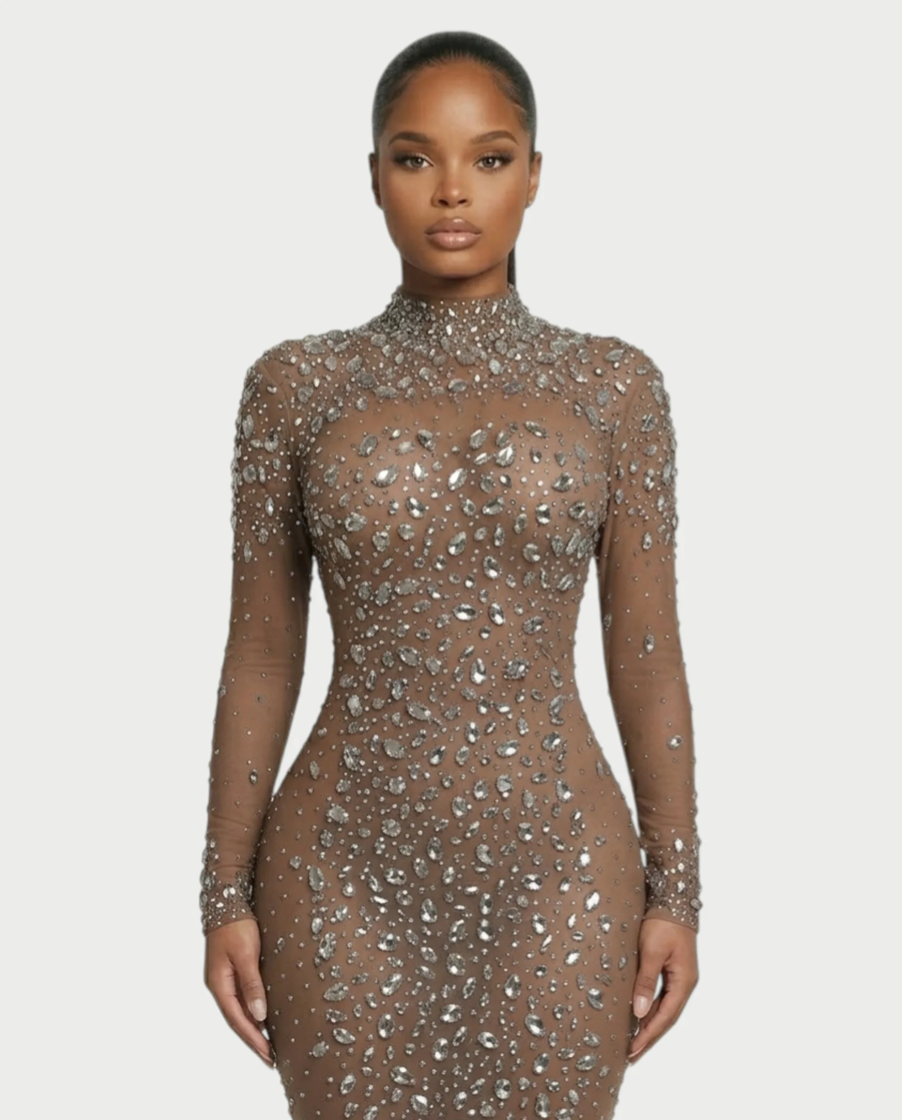 SOSANE Diamond High-Neck Feather Mermaid Maxi Dress - Image 59
