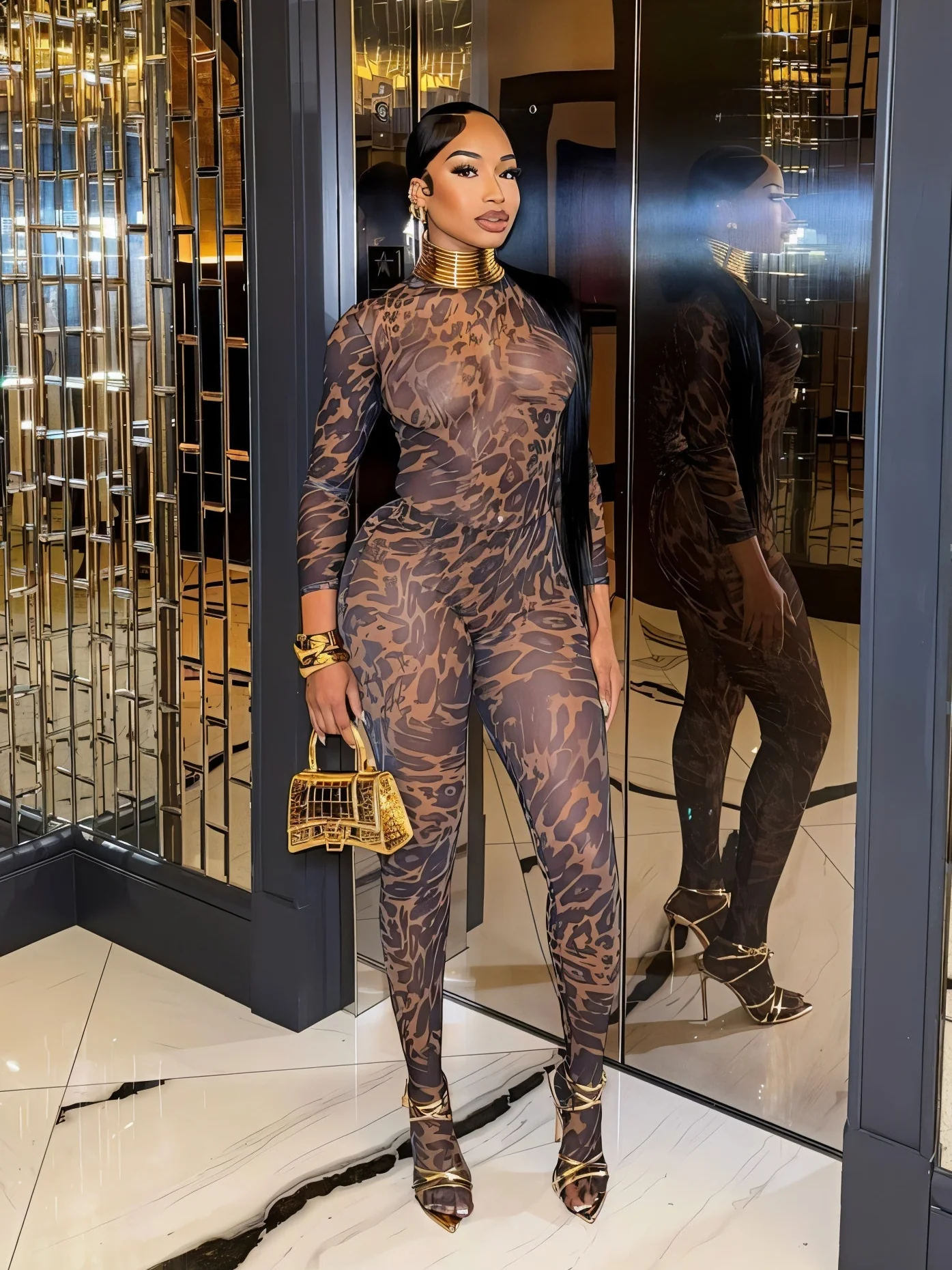 STACIA Leopard Print Long Sleeve Bodysuit & Tights Set - Image 5