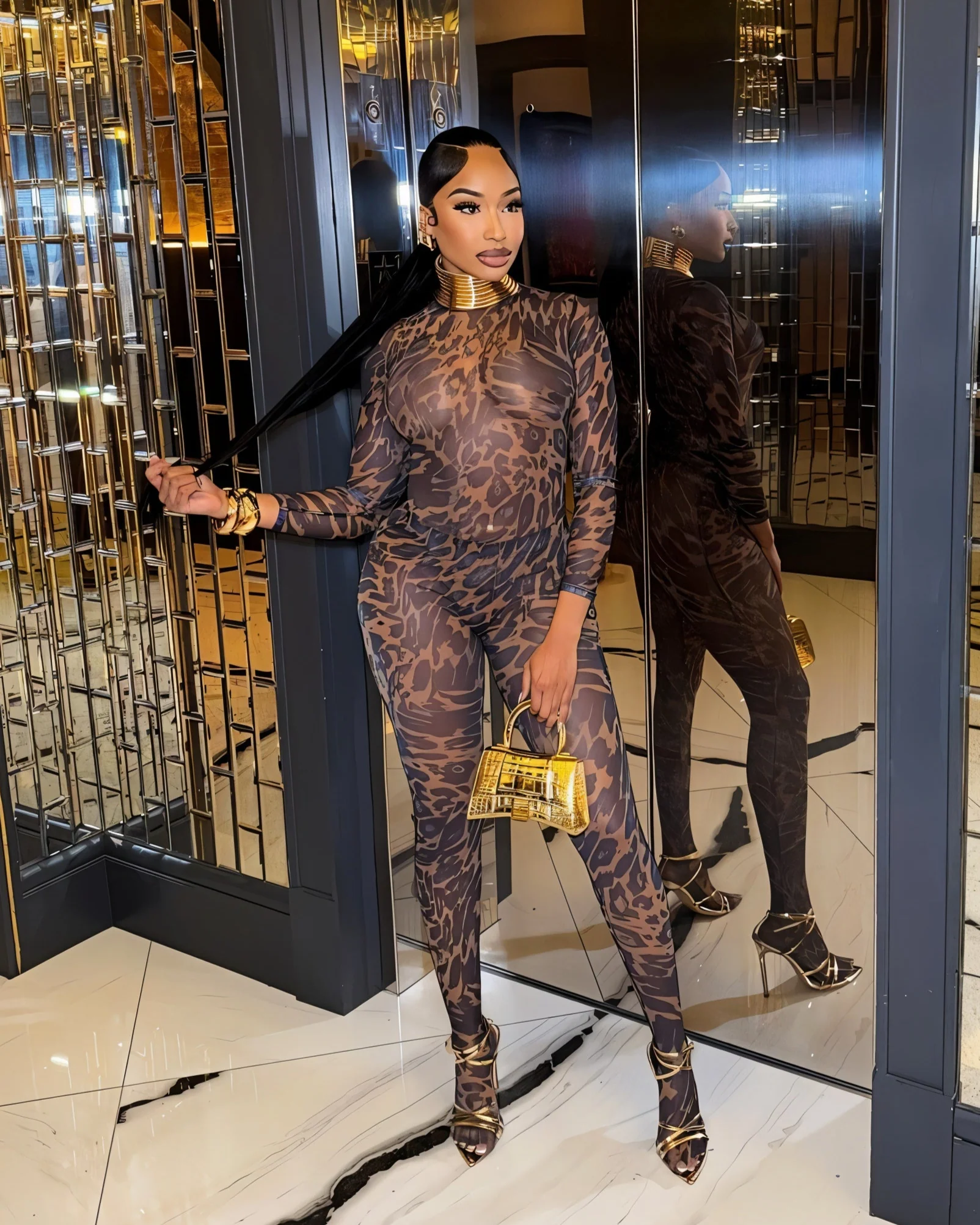 STACIA Leopard Print Long Sleeve Bodysuit & Tights Set - Image 6