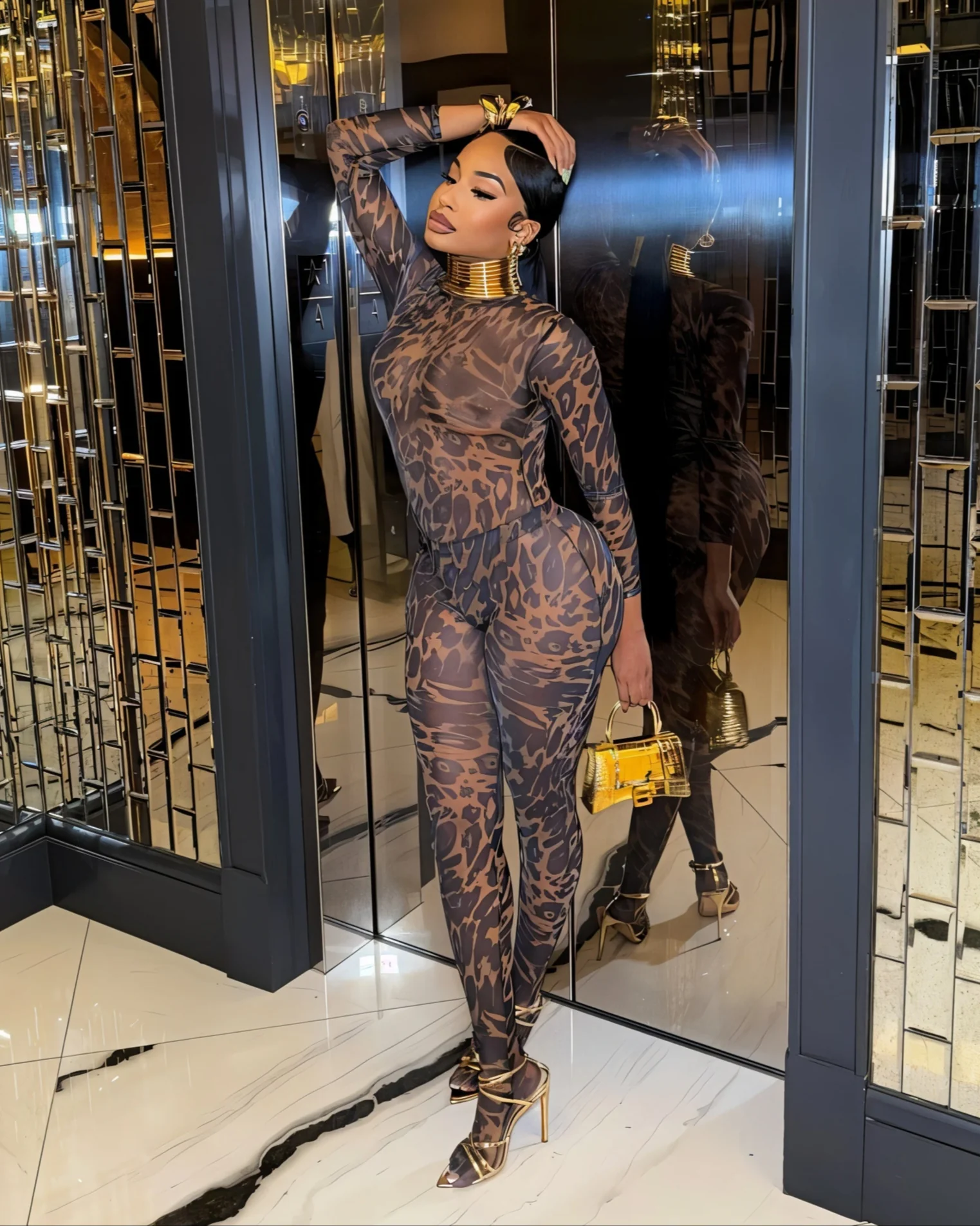 STACIA Leopard Print Long Sleeve Bodysuit & Tights Set - Image 7