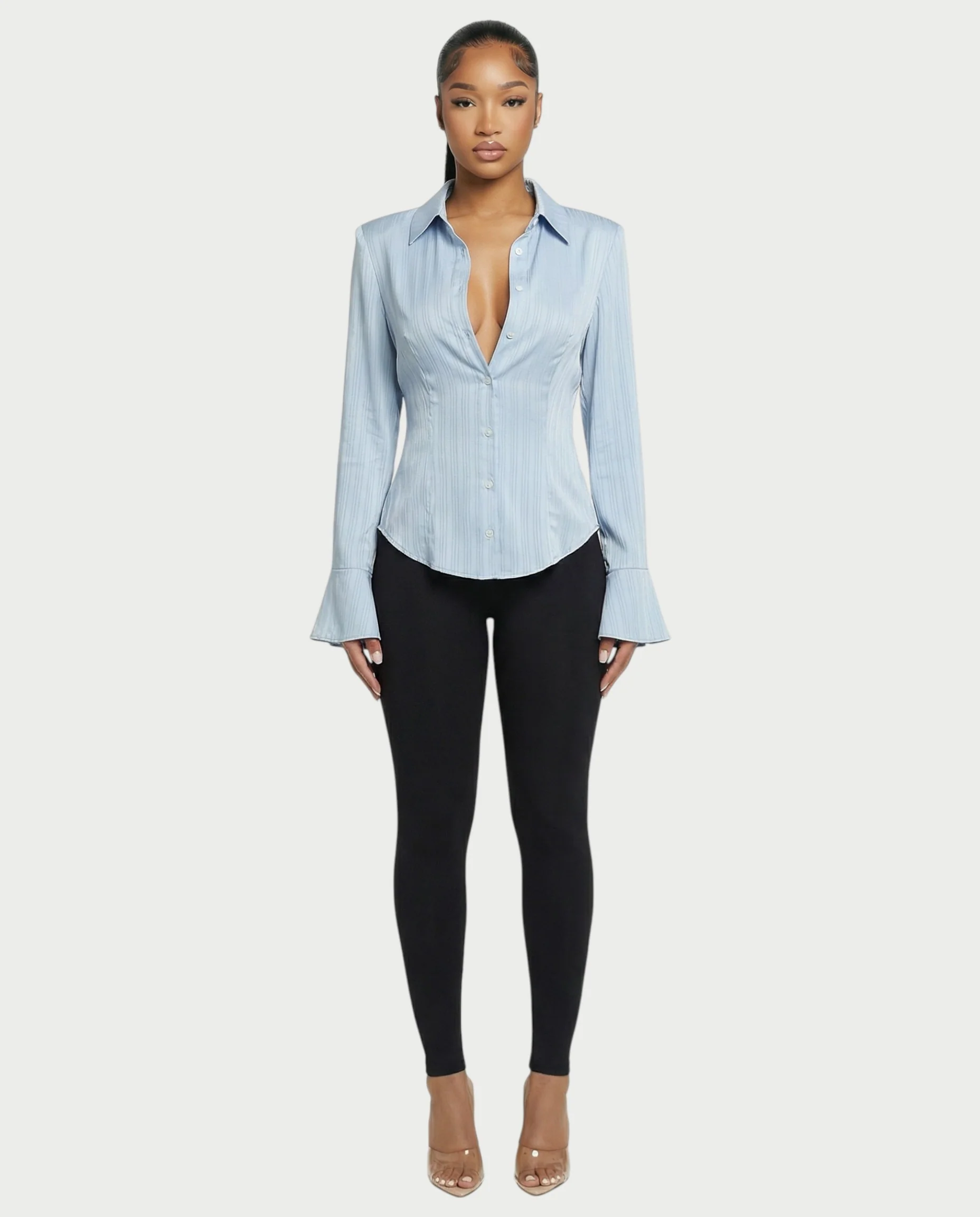 Stripe Button-Down Flared Cuffs Shirt - Image 4