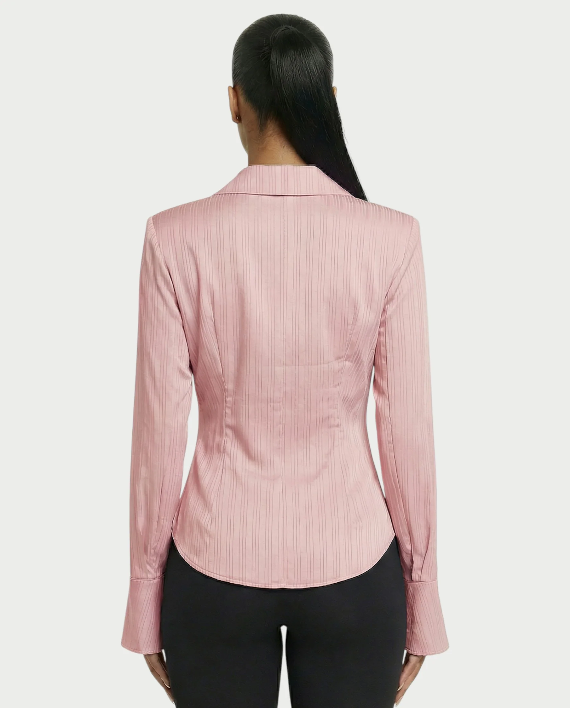 Stripe Button-Down Flared Cuffs Shirt - Image 6