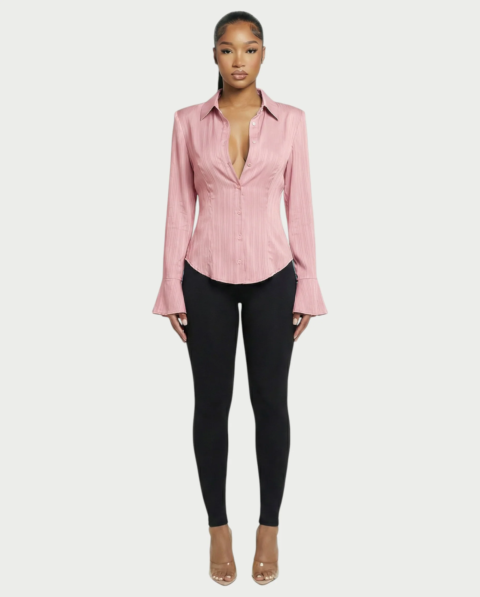Stripe Button-Down Flared Cuffs Shirt - Image 8