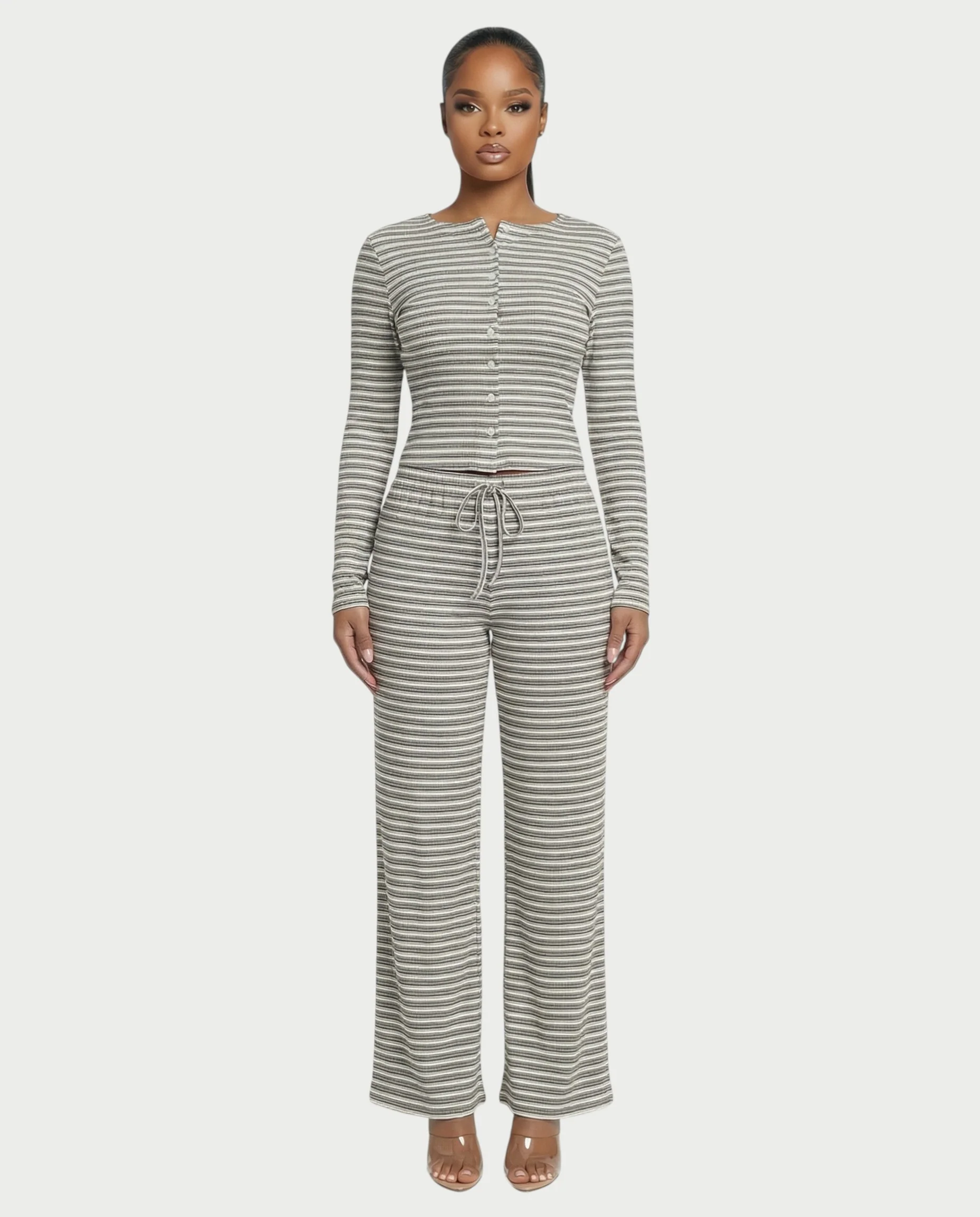 Striped Button Up Top & Drawstring Pants Set - Image 11