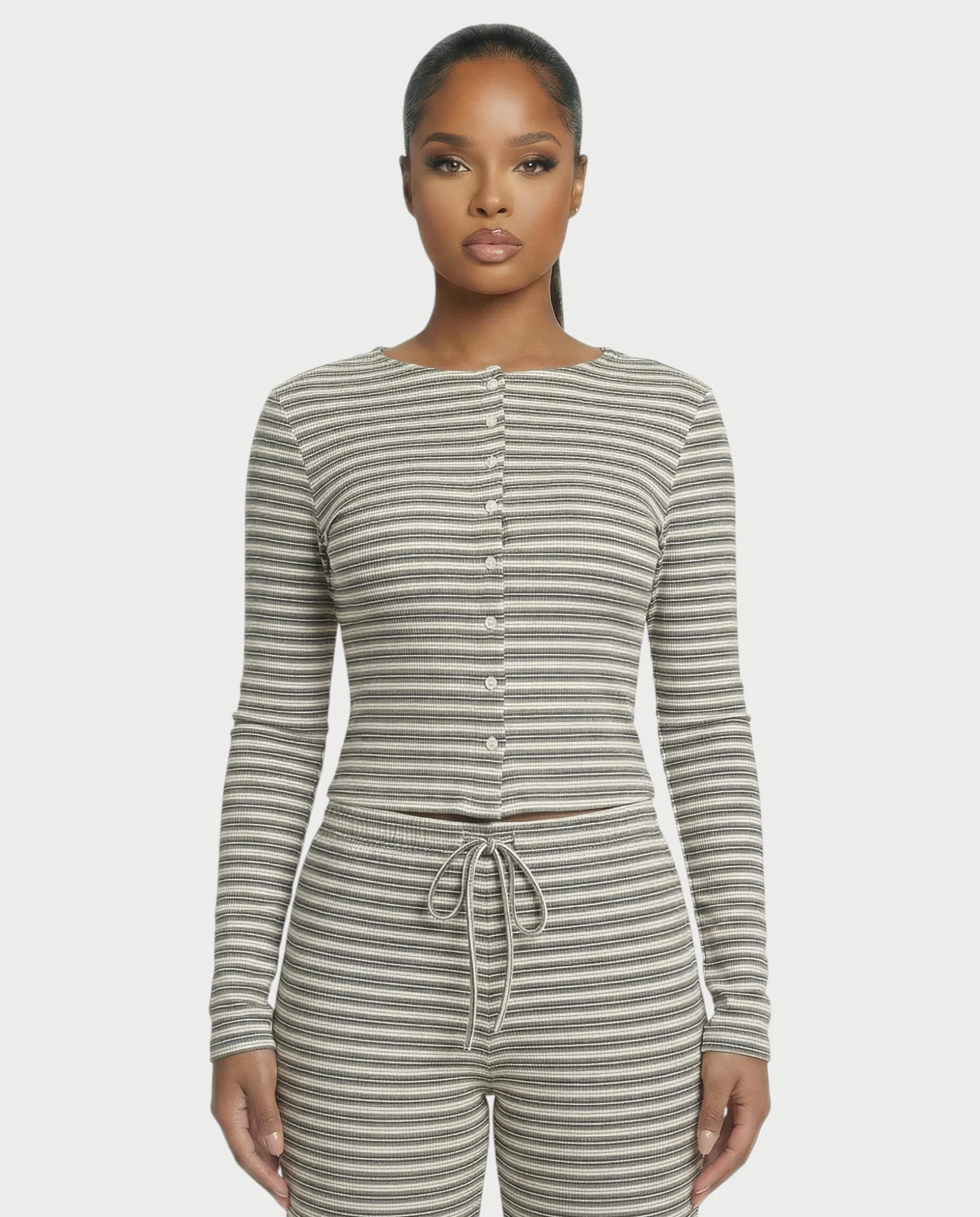 Striped Button Up Top & Drawstring Pants Set - Image 14