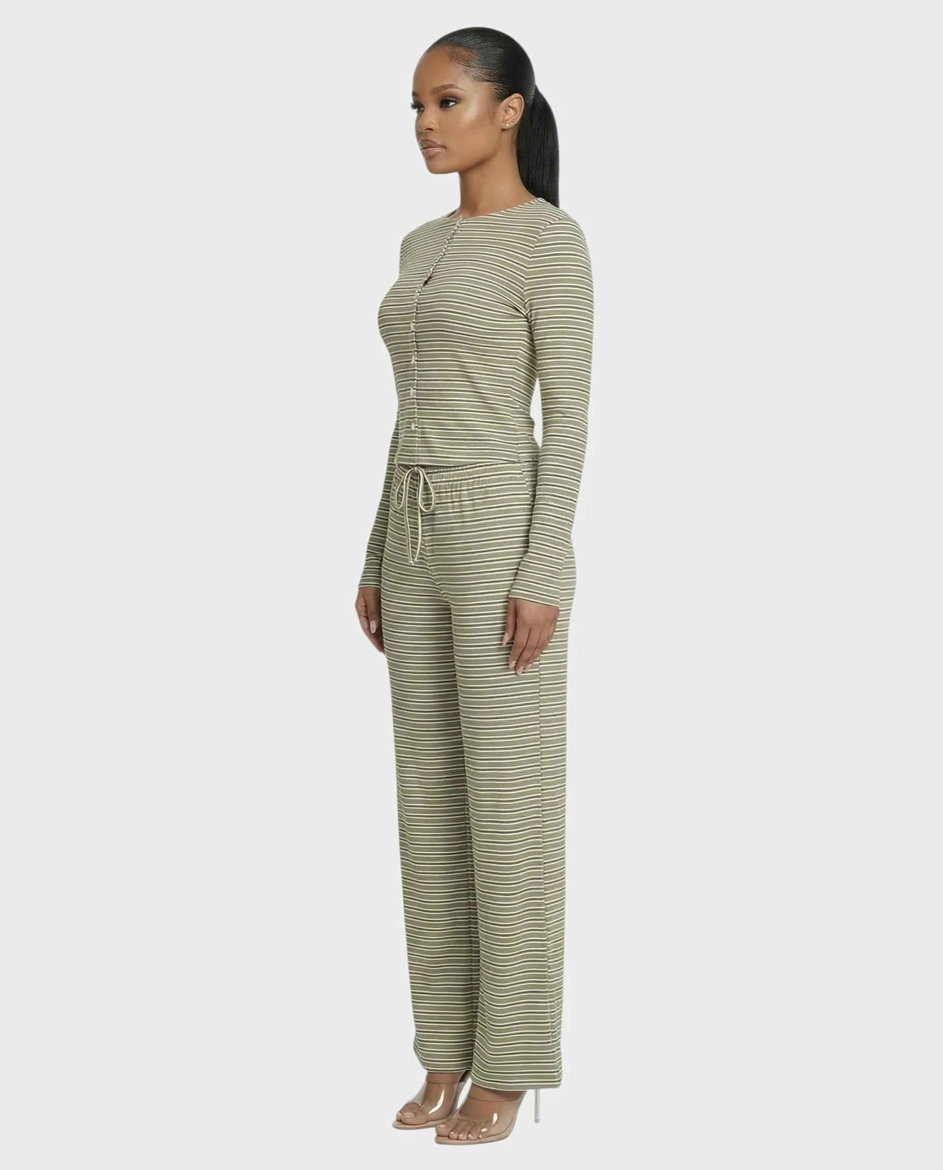 Striped Button Up Top & Drawstring Pants Set - Image 3