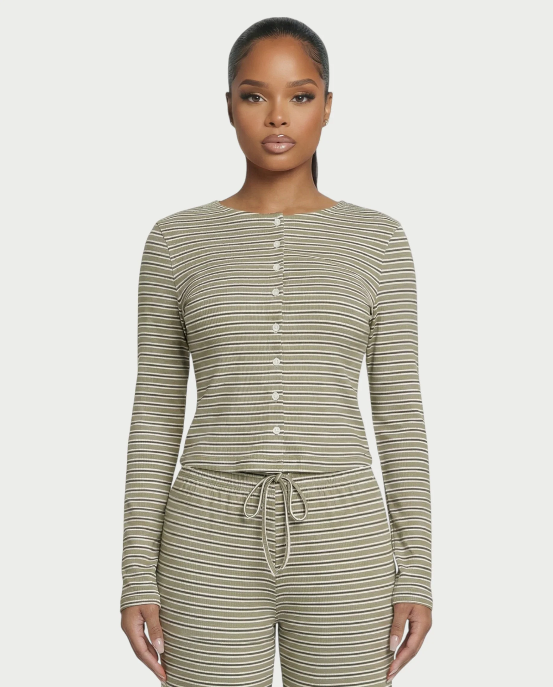 Striped Button Up Top & Drawstring Pants Set - Image 4