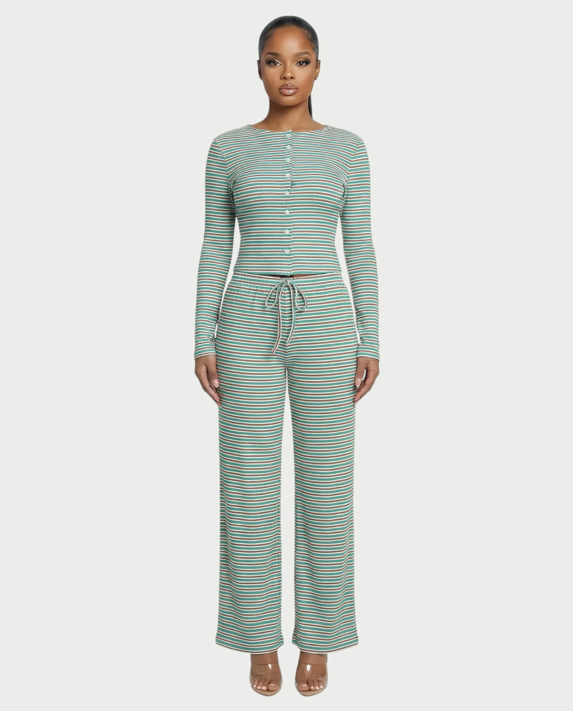 Striped Button Up Top & Drawstring Pants Set - Image 6