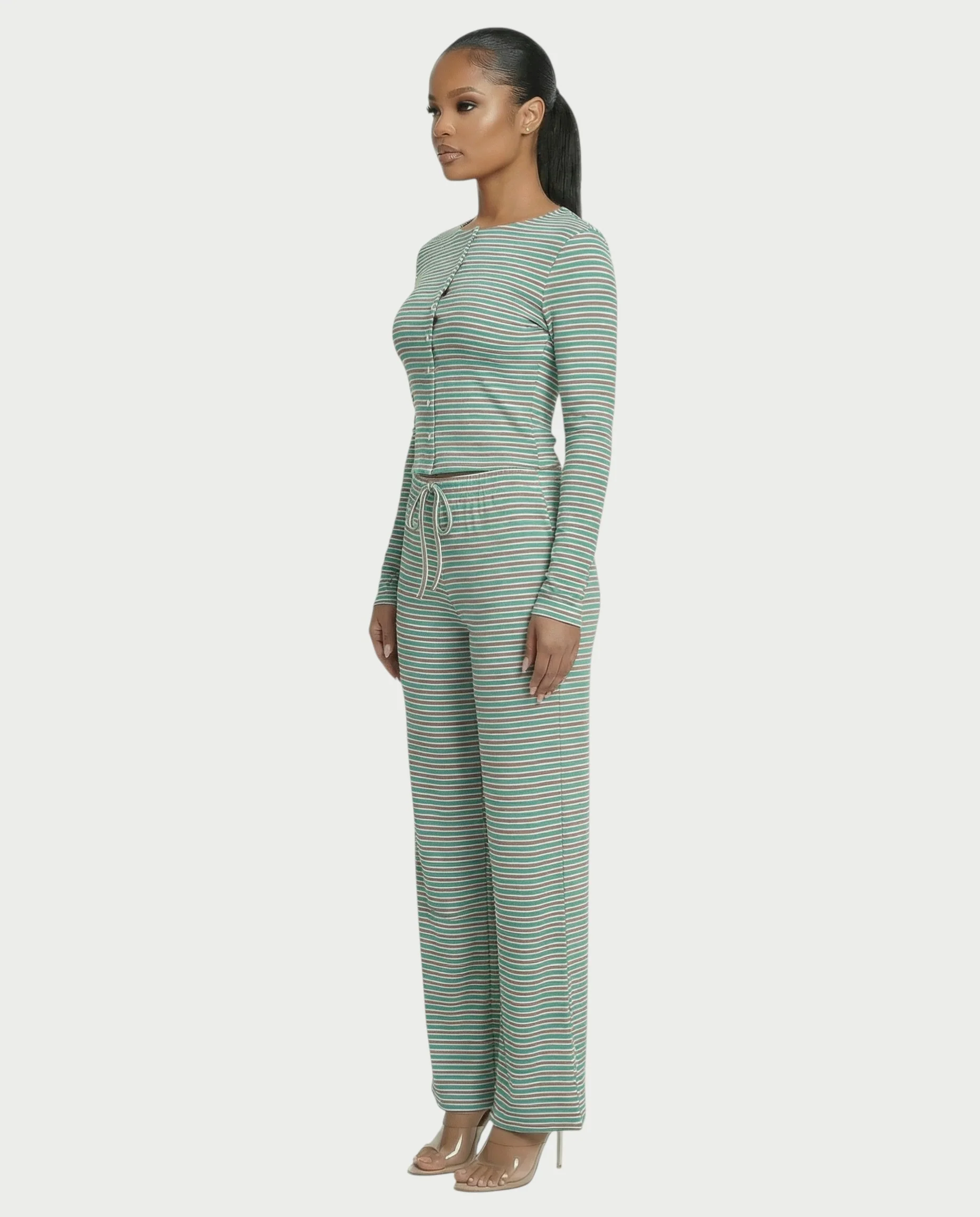 Striped Button Up Top & Drawstring Pants Set - Image 8