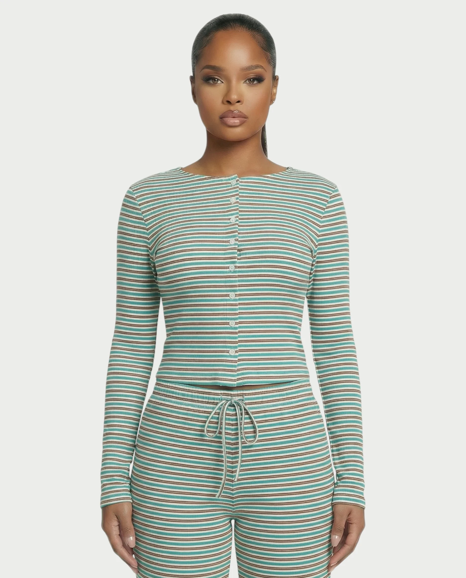 Striped Button Up Top & Drawstring Pants Set - Image 9