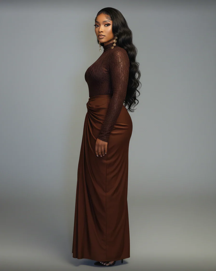 SUNNA High-Neck Sheer Lace Maxi Dress - Image 3