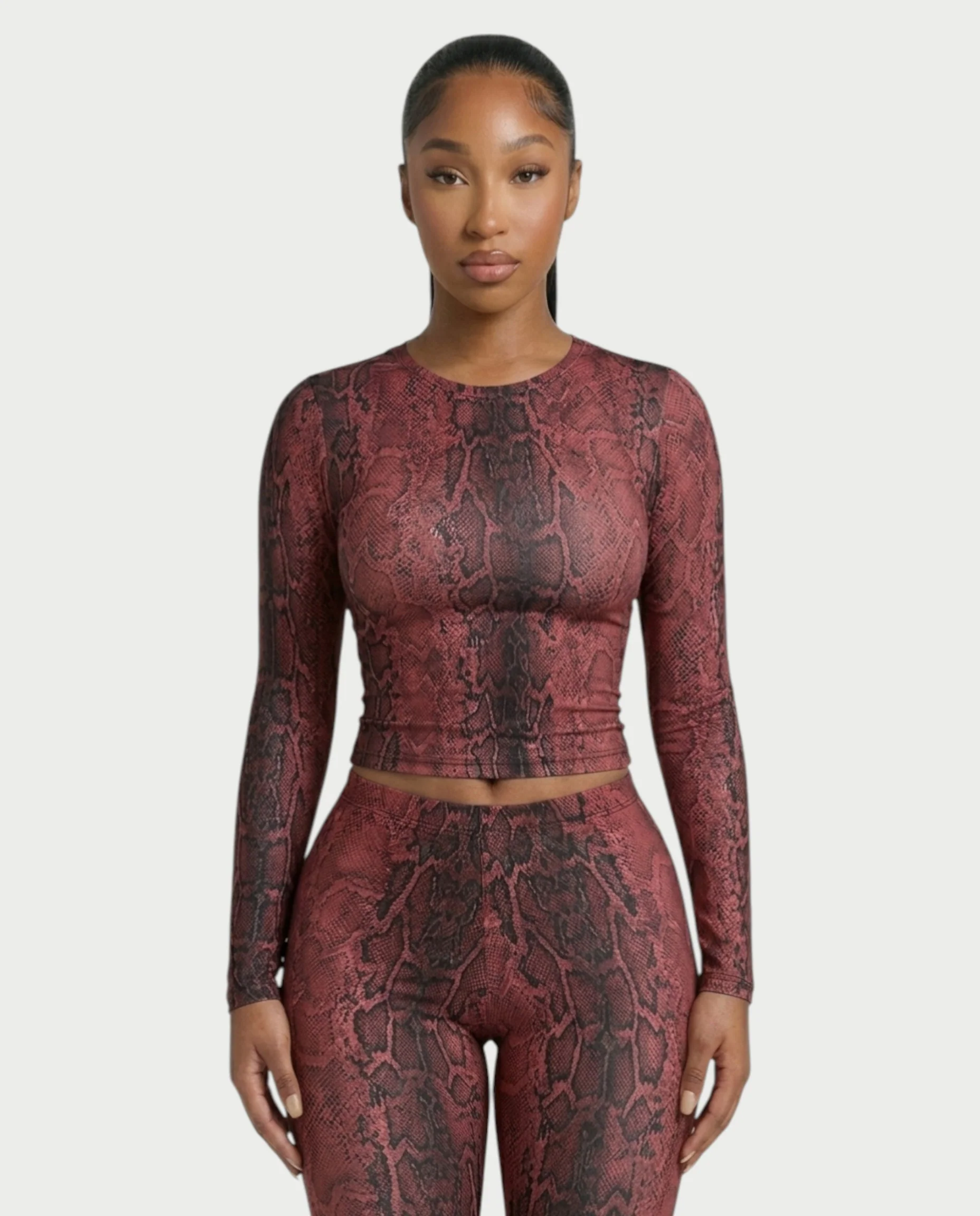 SURIVA Snakeskin Long Sleeve Top & Flared Legging Set - Image 4