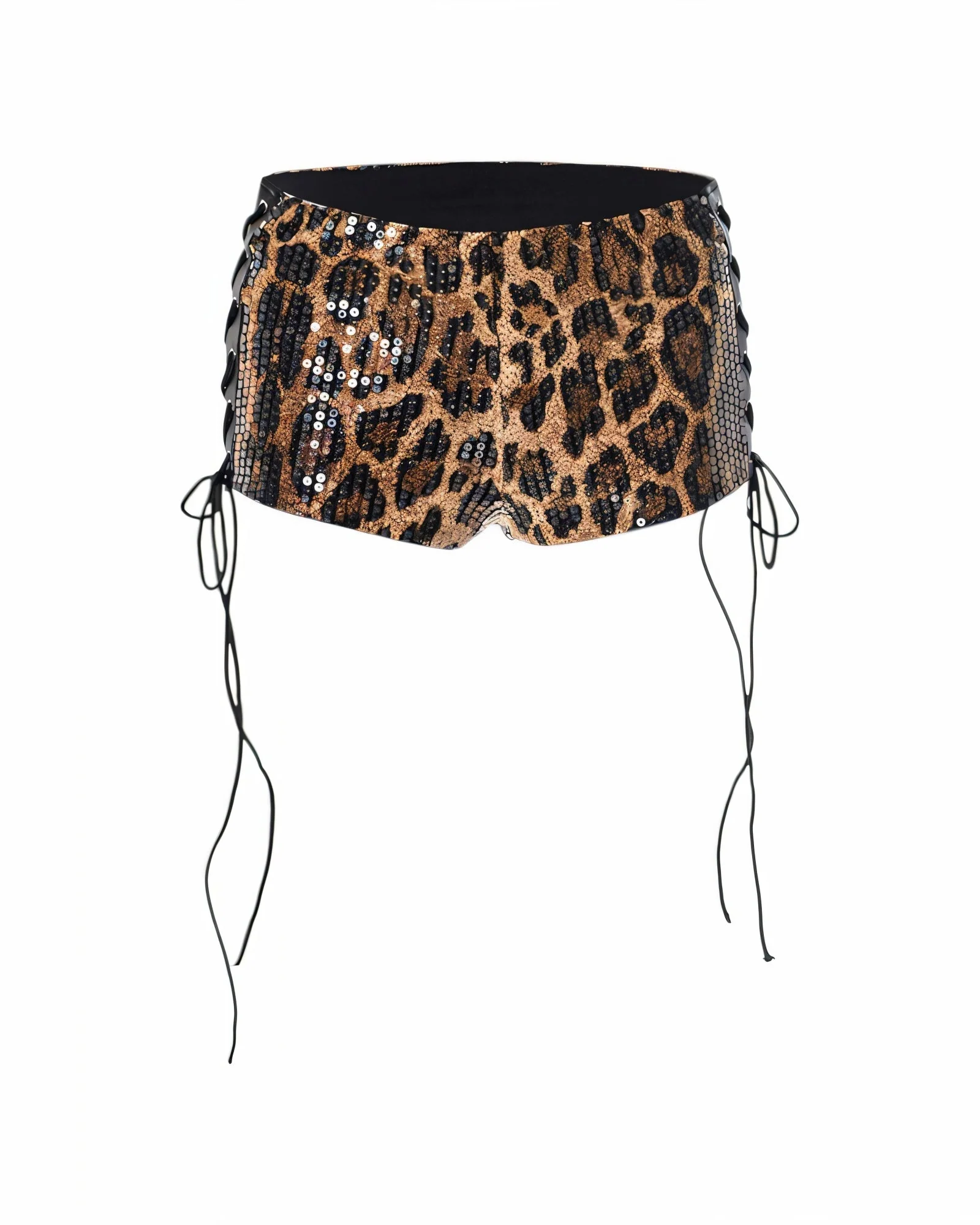 SUZY Sequin Leopard Lace-Up Mini Shorts - Image 7