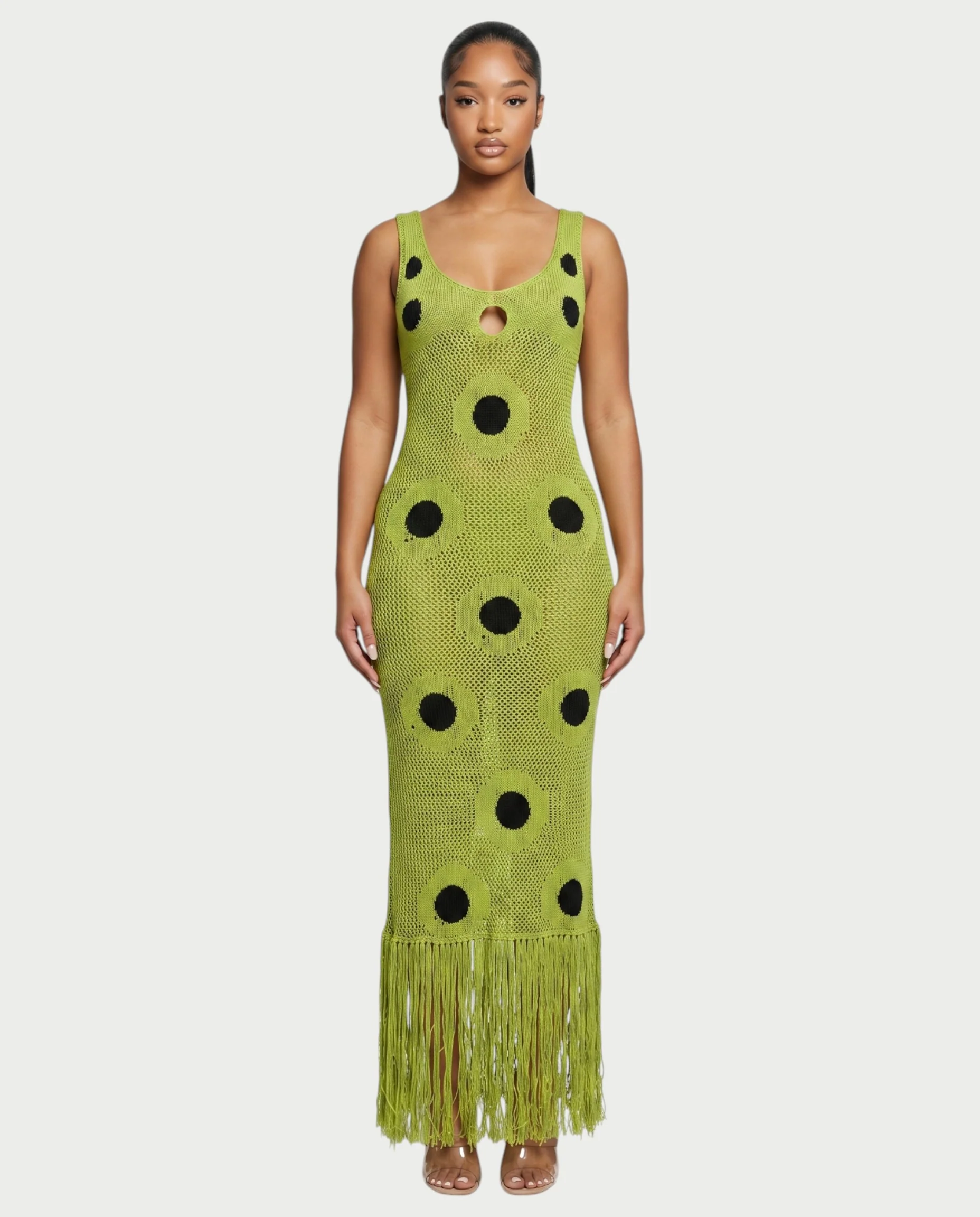 TALEYA Crochet Polka Dot Bodycon Maxi Dress