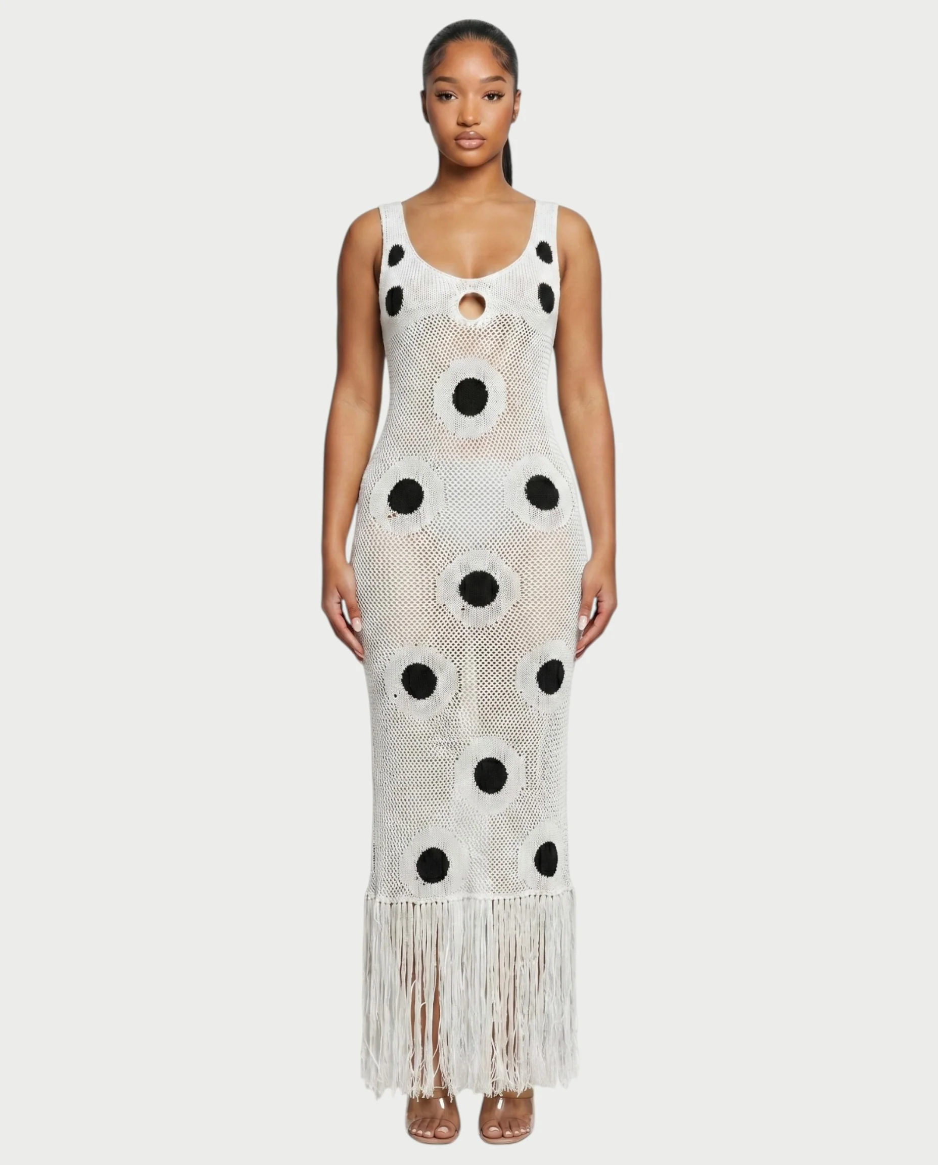 TALEYA Crochet Polka Dot Bodycon Maxi Dress - Image 11