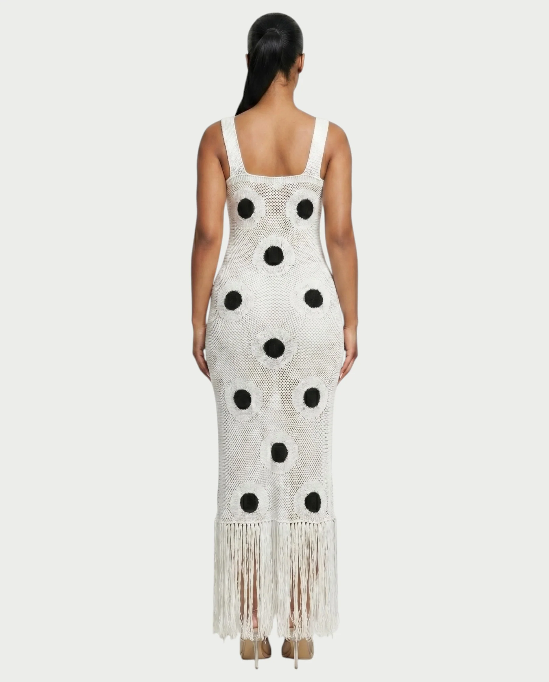 TALEYA Crochet Polka Dot Bodycon Maxi Dress - Image 12