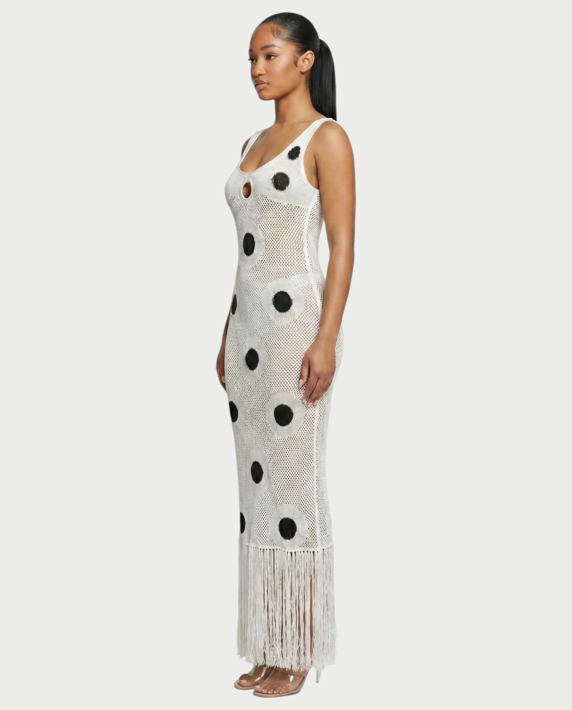 TALEYA Crochet Polka Dot Bodycon Maxi Dress - Image 13