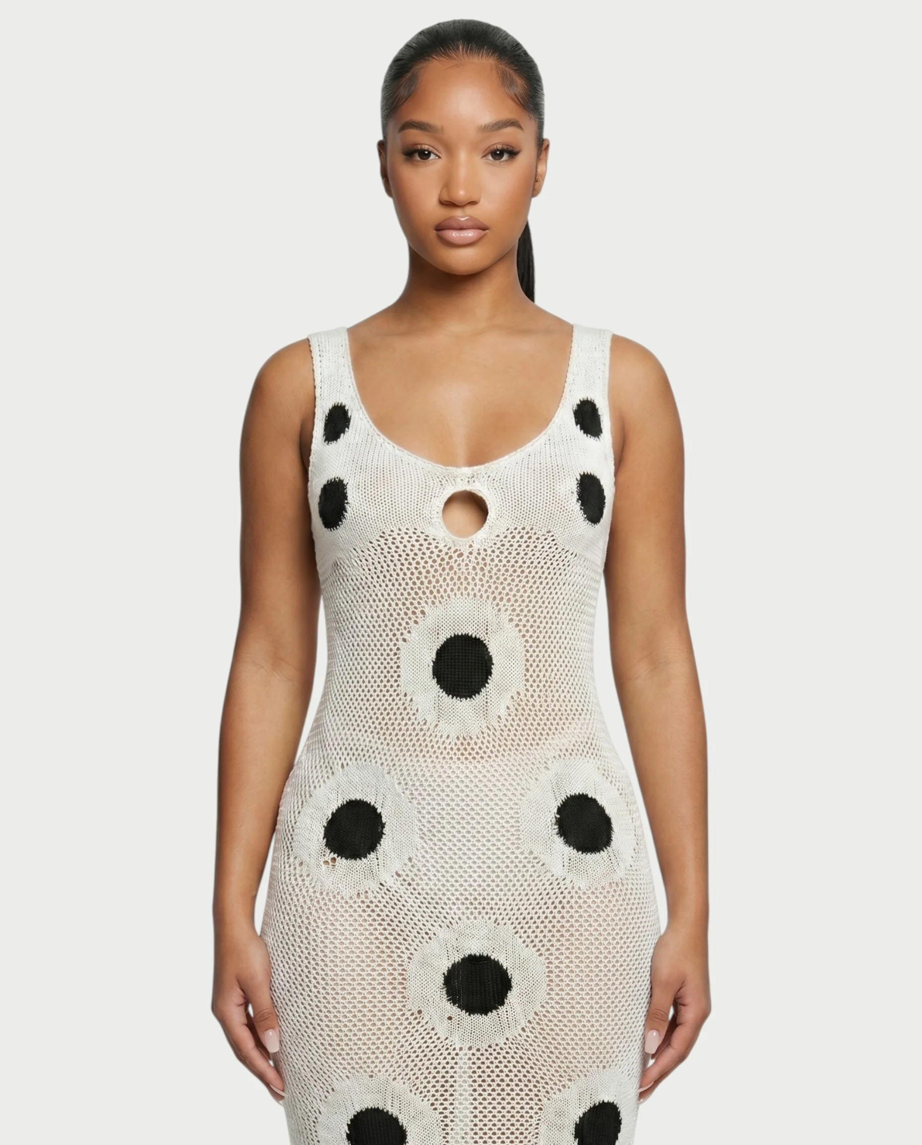 TALEYA Crochet Polka Dot Bodycon Maxi Dress - Image 14
