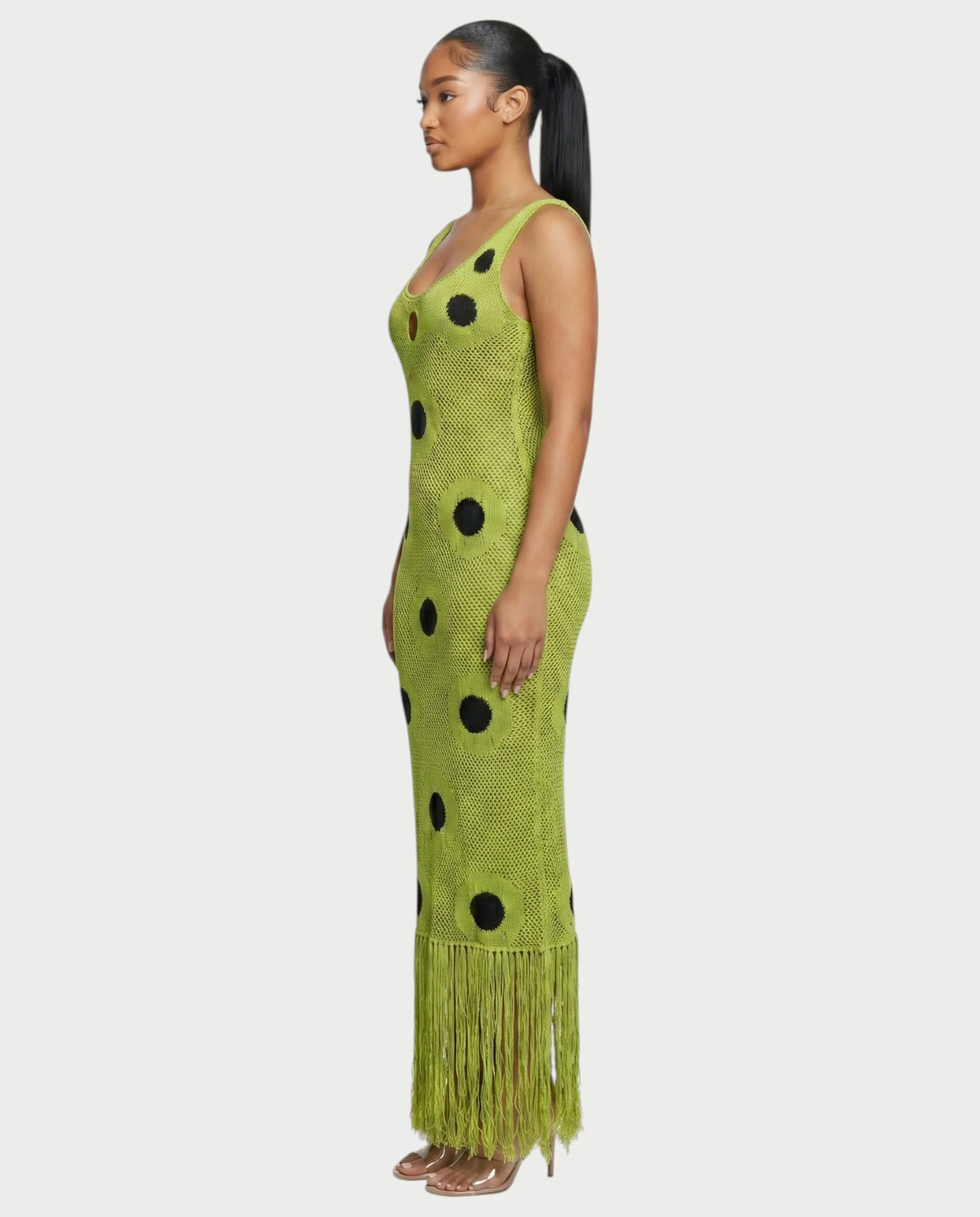 TALEYA Crochet Polka Dot Bodycon Maxi Dress - Image 3