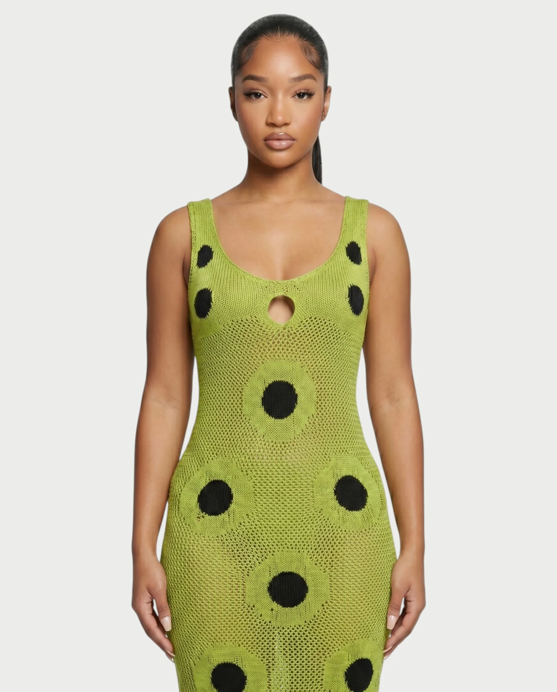 TALEYA Crochet Polka Dot Bodycon Maxi Dress - Image 4