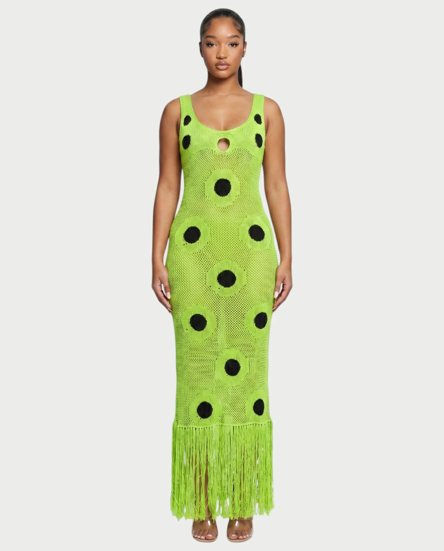 TALEYA Crochet Polka Dot Bodycon Maxi Dress - Image 6