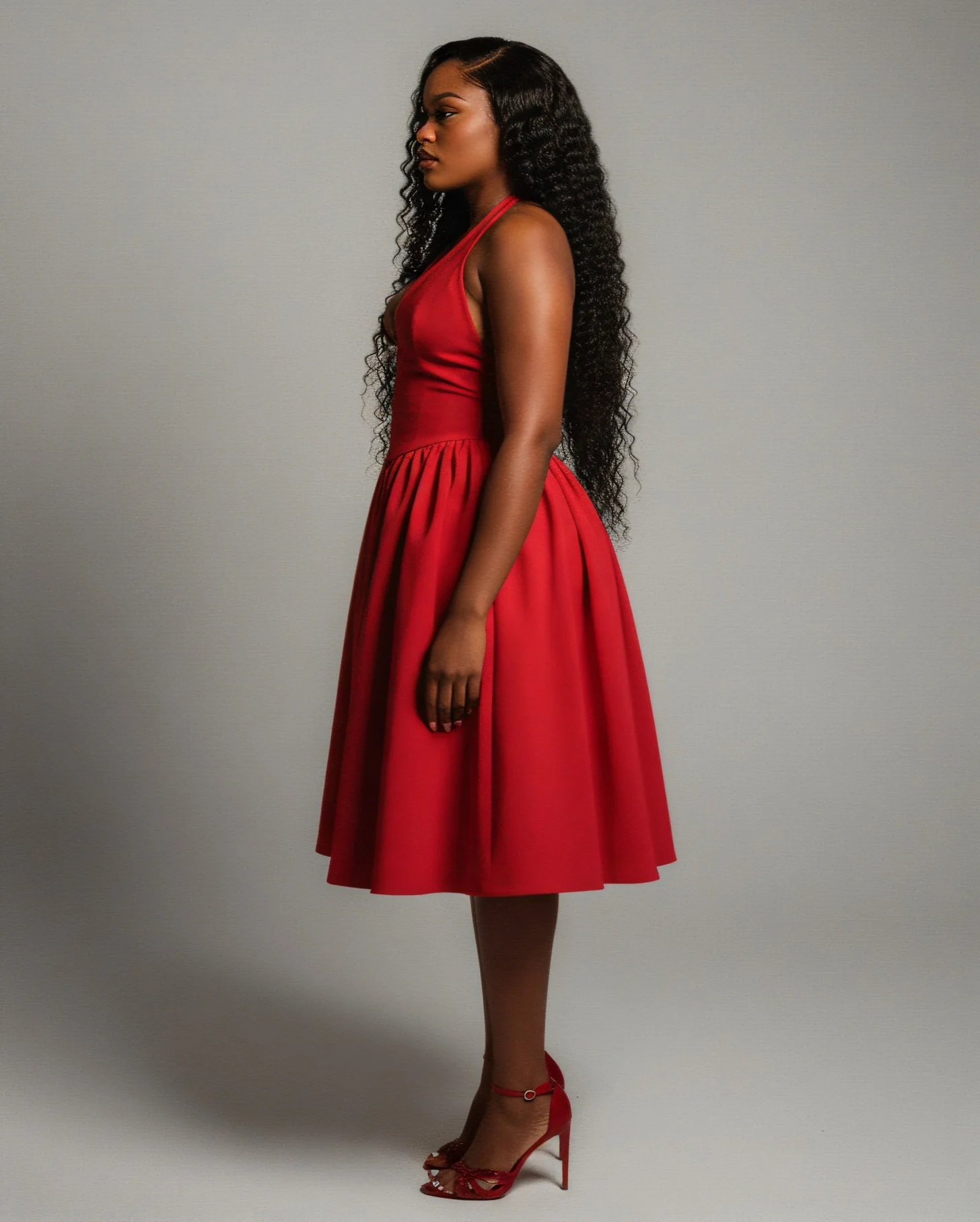 TALORA Embellished Bow Halter Midi Dress - Image 3