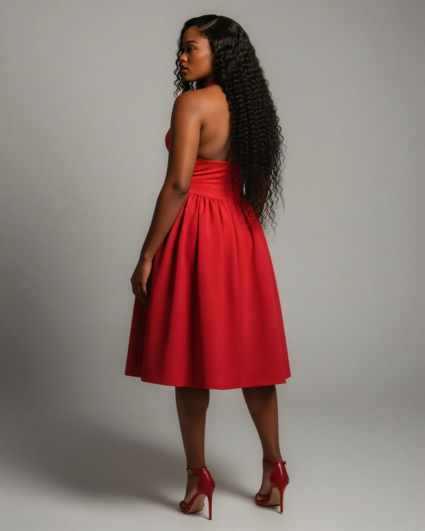 TALORA Embellished Bow Halter Midi Dress - Image 4