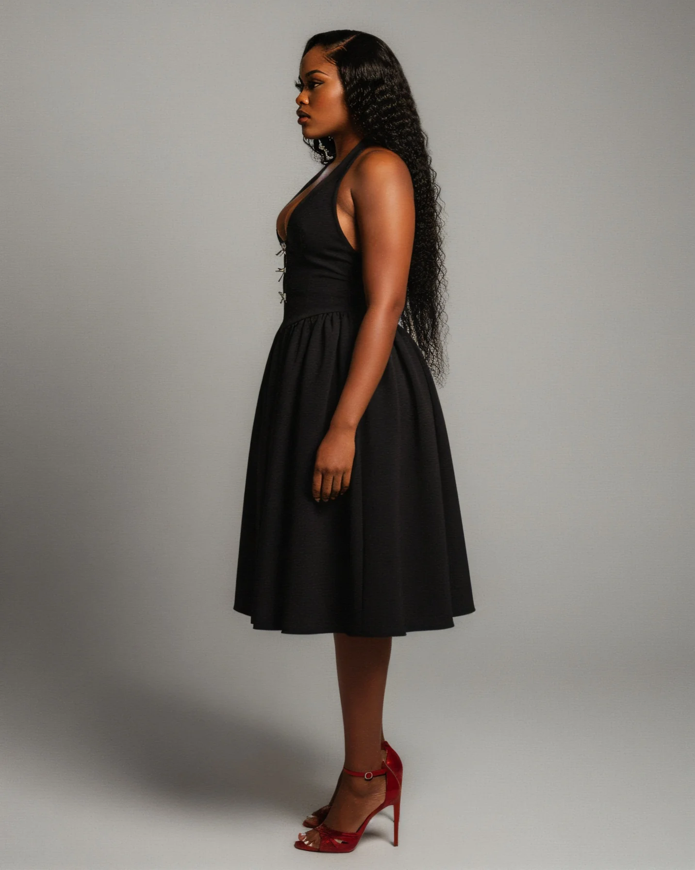 TALORA Embellished Bow Halter Midi Dress - Image 7