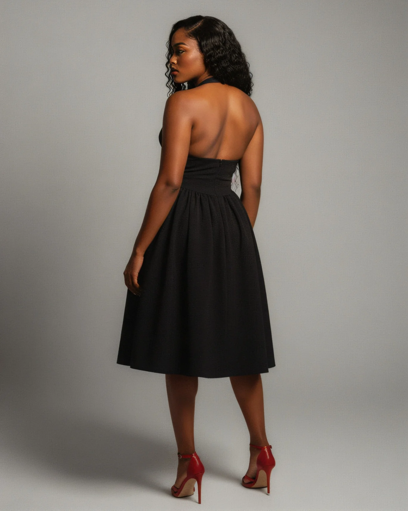 TALORA Embellished Bow Halter Midi Dress - Image 8