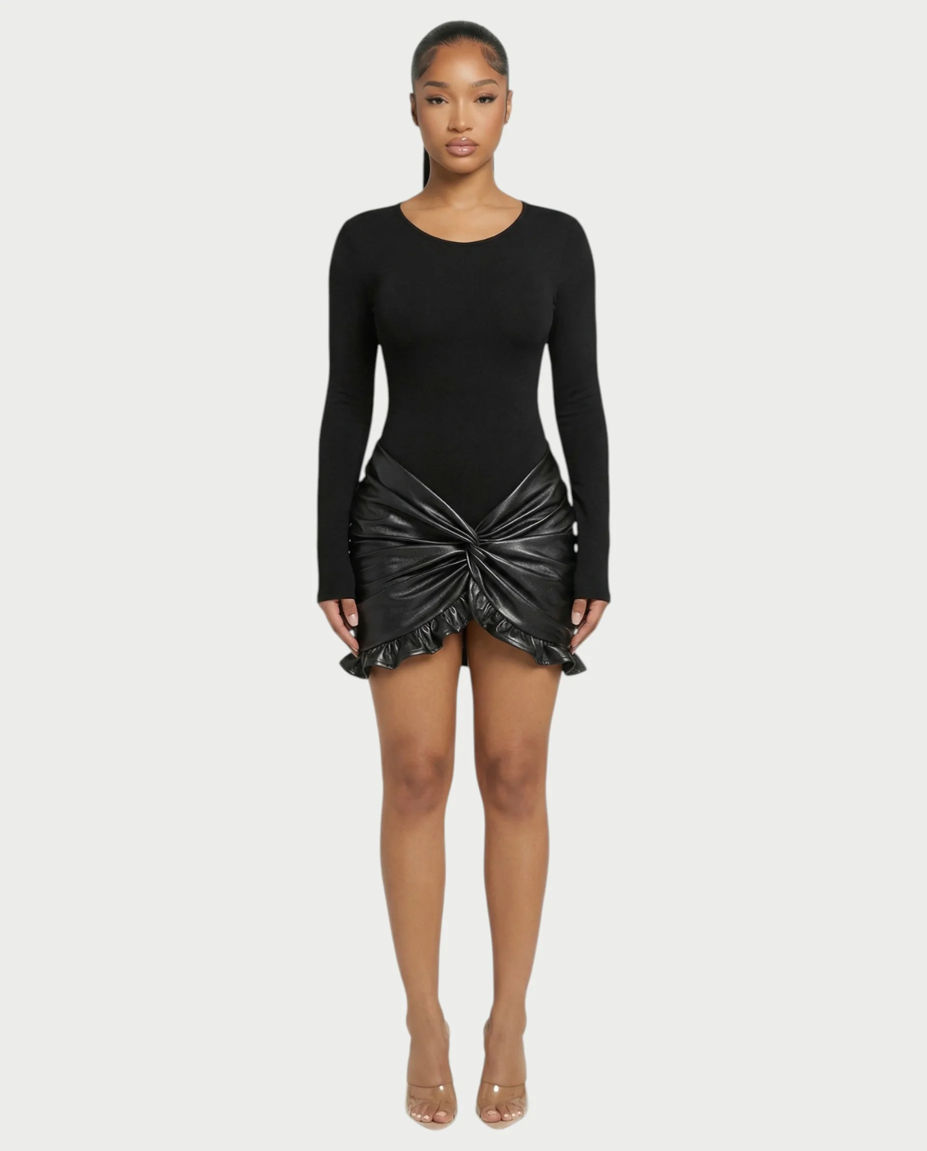 TARAE Twisted Faux Leather Mini Dress