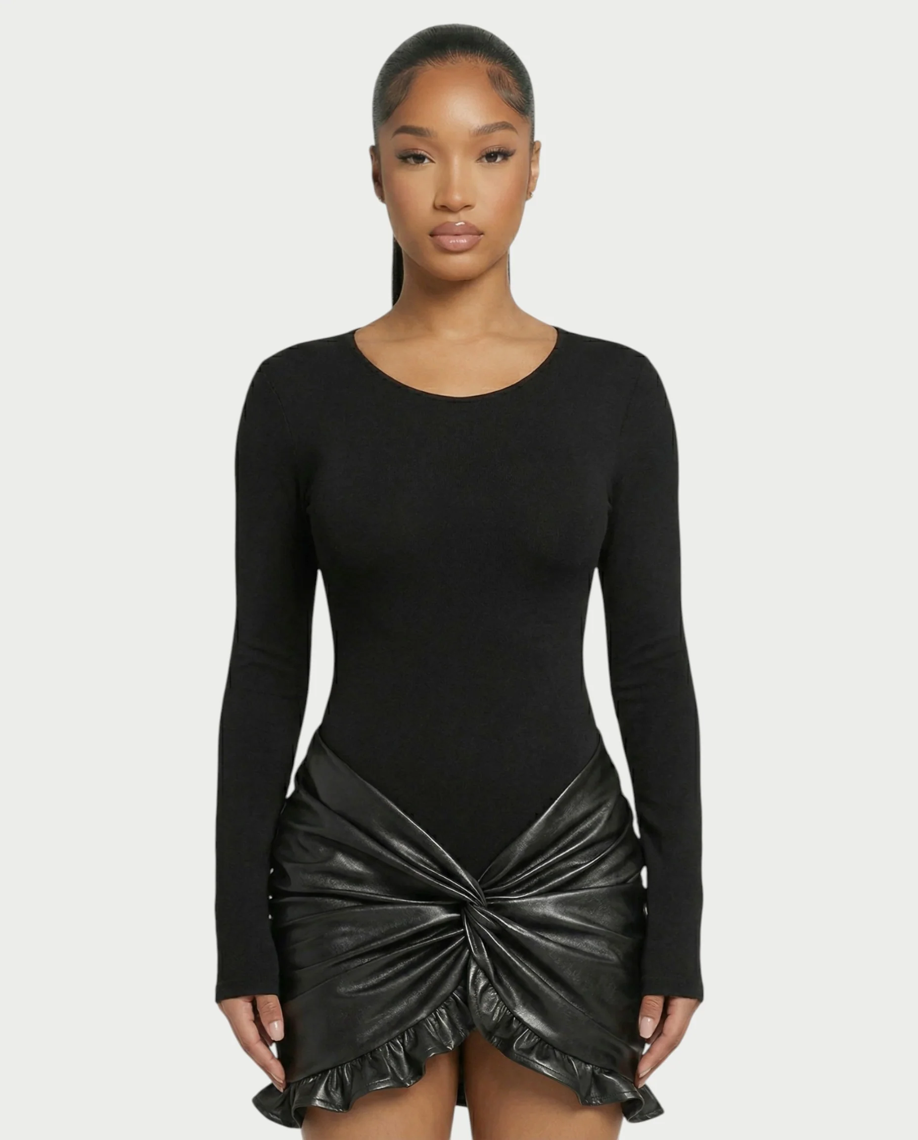 TARAE Twisted Faux Leather Mini Dress - Image 4