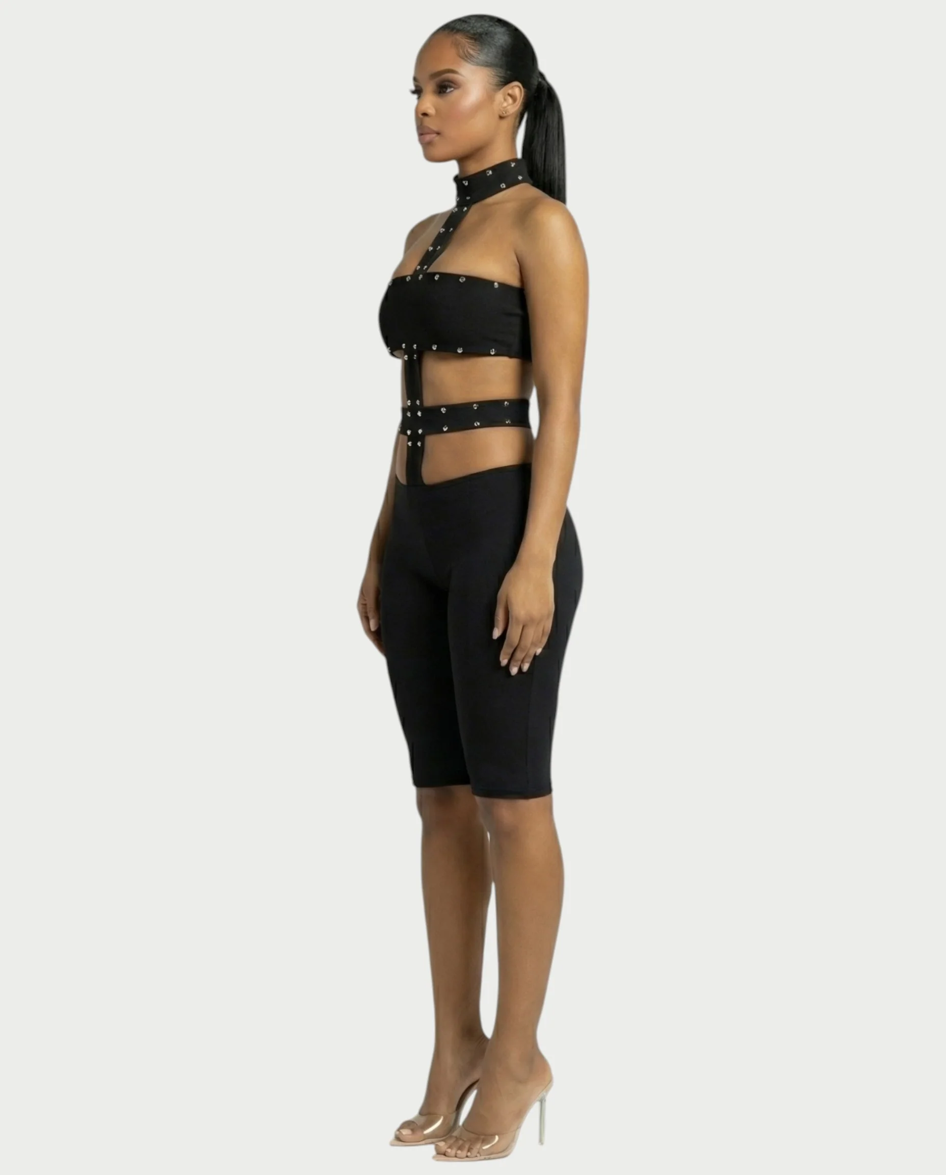 TARCY Studded Cutout High-Neck Romper - Image 3