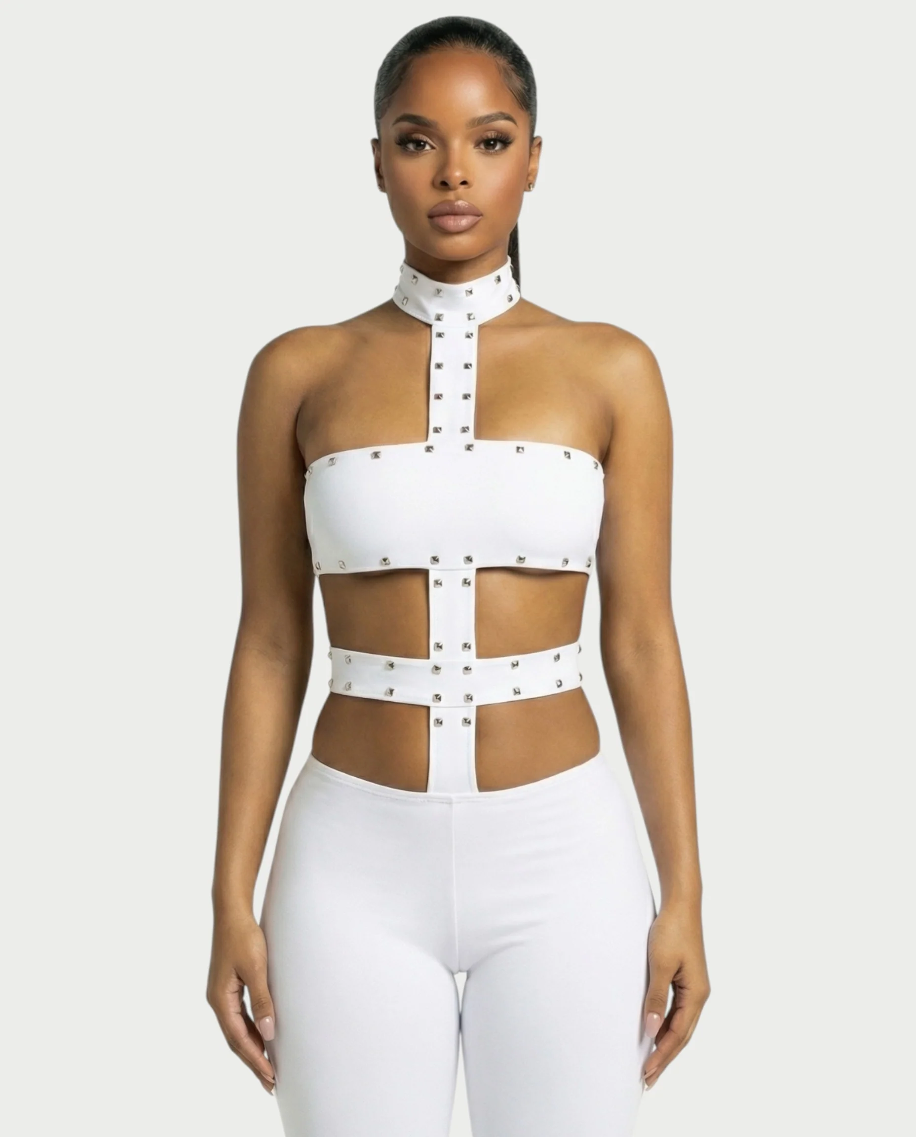 TARCY Studded Cutout High-Neck Romper - Image 9