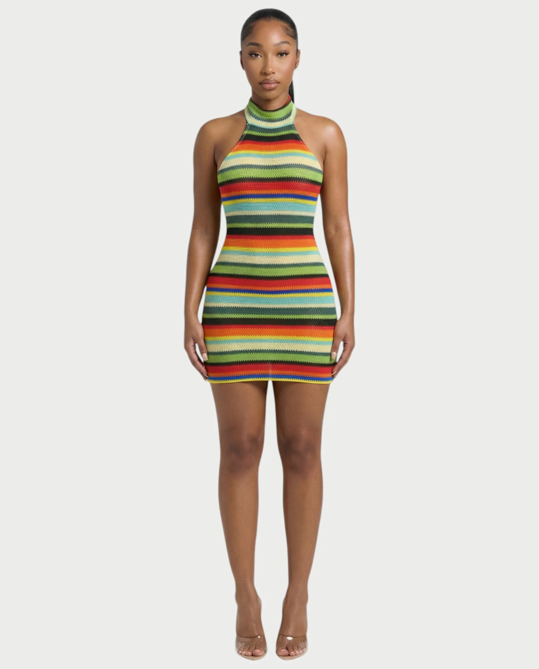 TARINA Knit Halter Tie-Back Bodycon Mini Dress