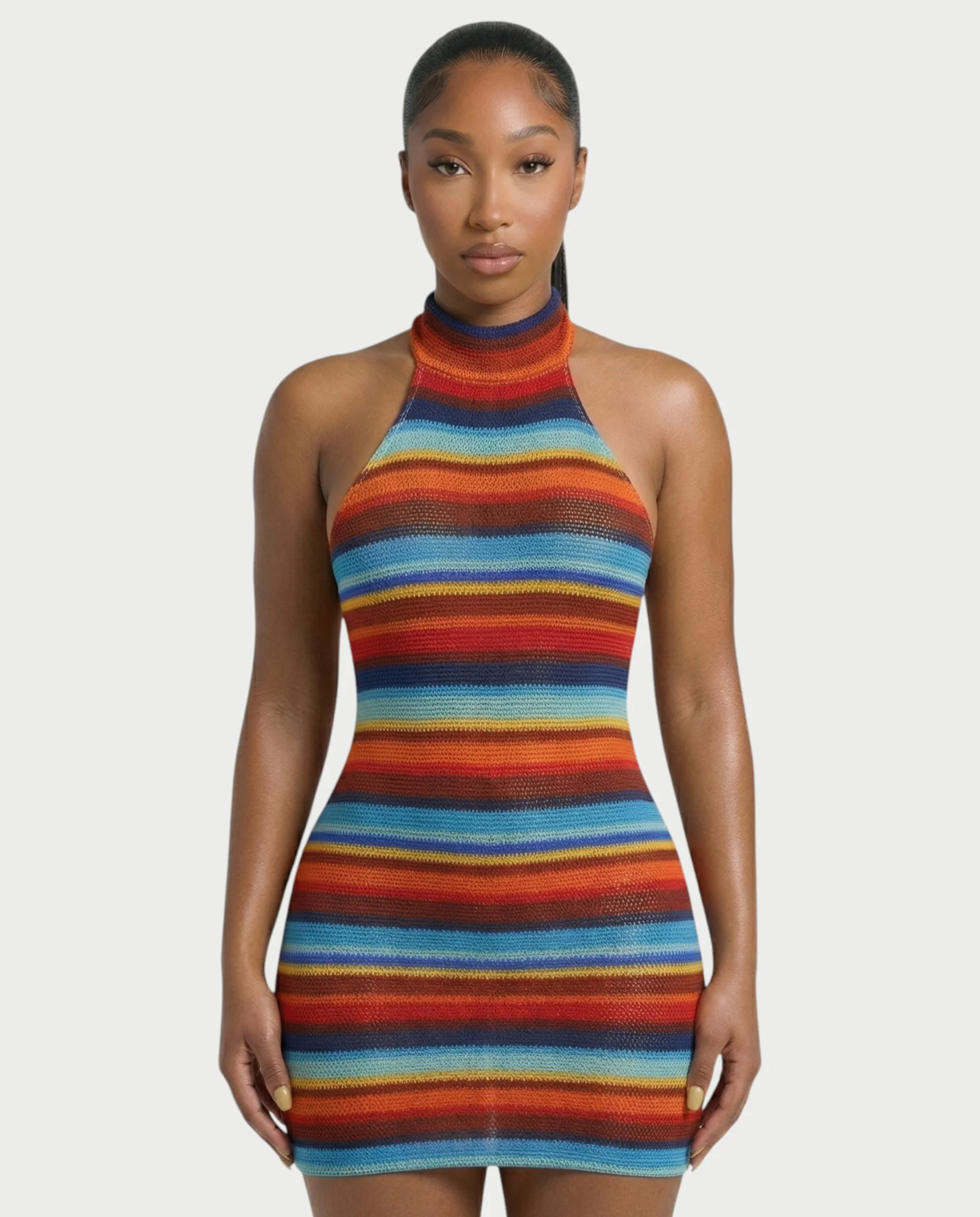 TARINA Knit Halter Tie-Back Bodycon Mini Dress - Image 14