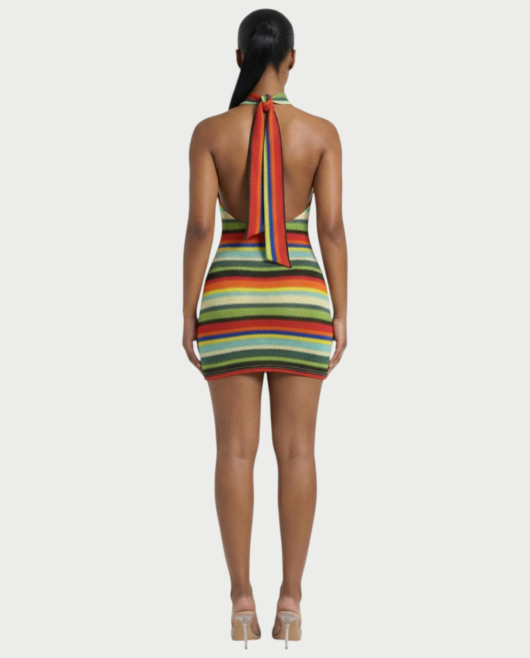 TARINA Knit Halter Tie-Back Bodycon Mini Dress - Image 2