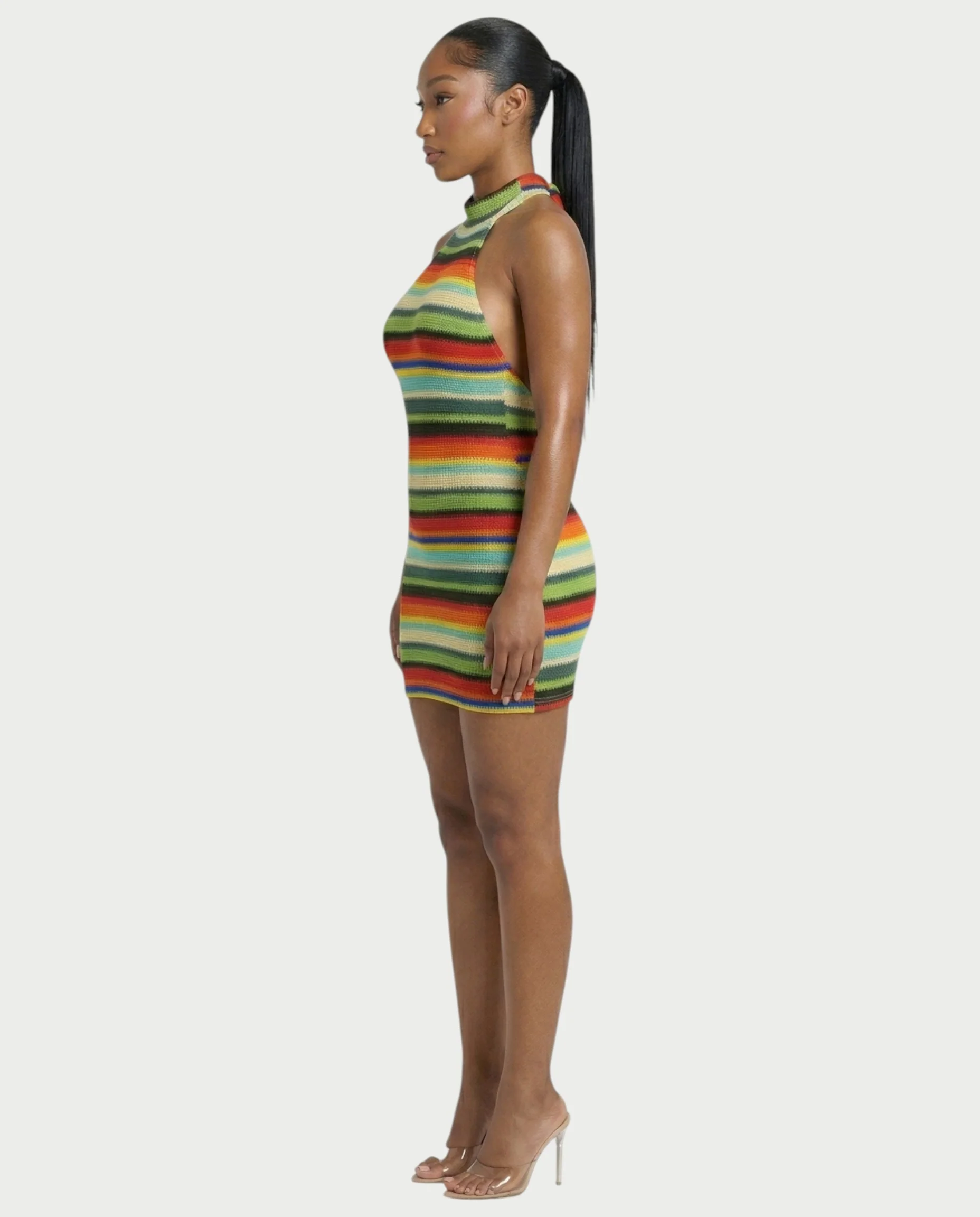TARINA Knit Halter Tie-Back Bodycon Mini Dress - Image 3