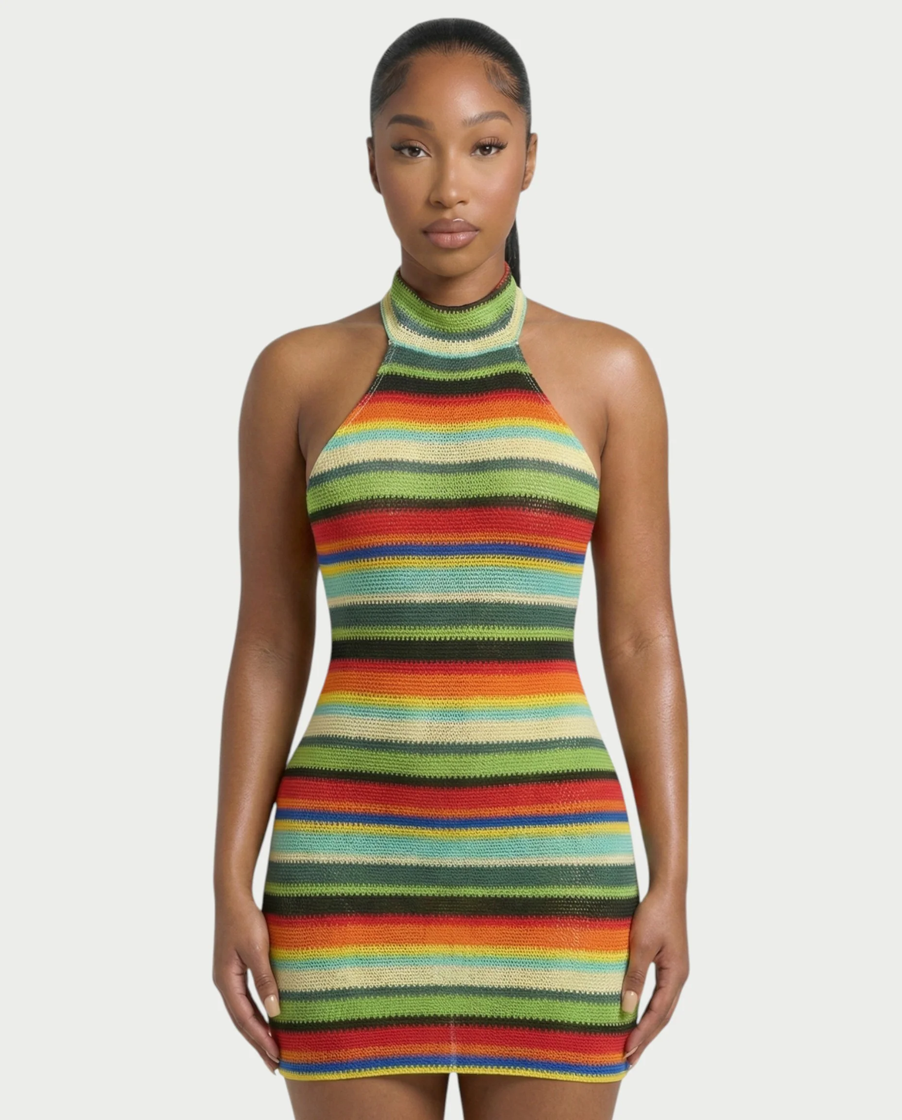 TARINA Knit Halter Tie-Back Bodycon Mini Dress - Image 4