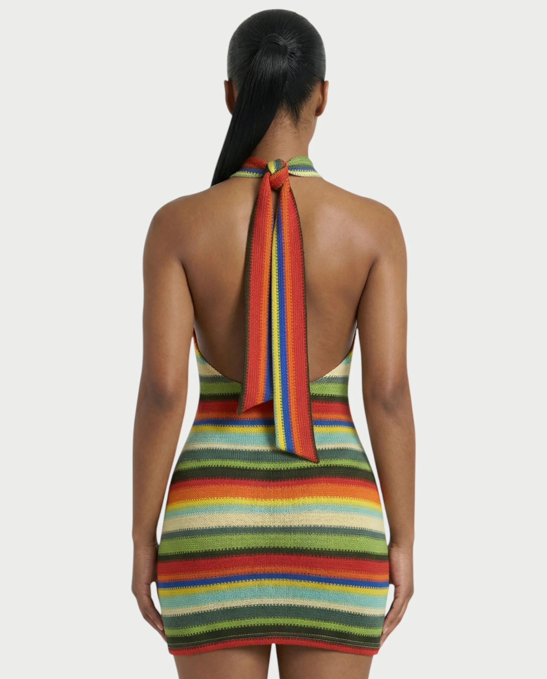 TARINA Knit Halter Tie-Back Bodycon Mini Dress - Image 5
