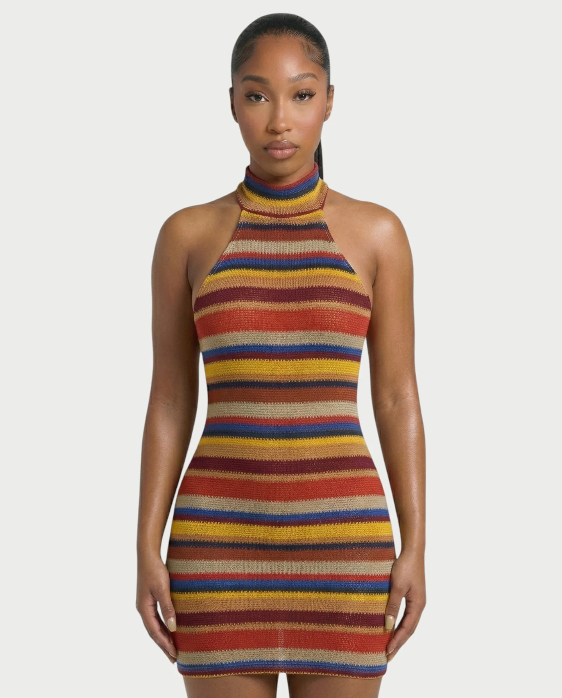 TARINA Knit Halter Tie-Back Bodycon Mini Dress - Image 9