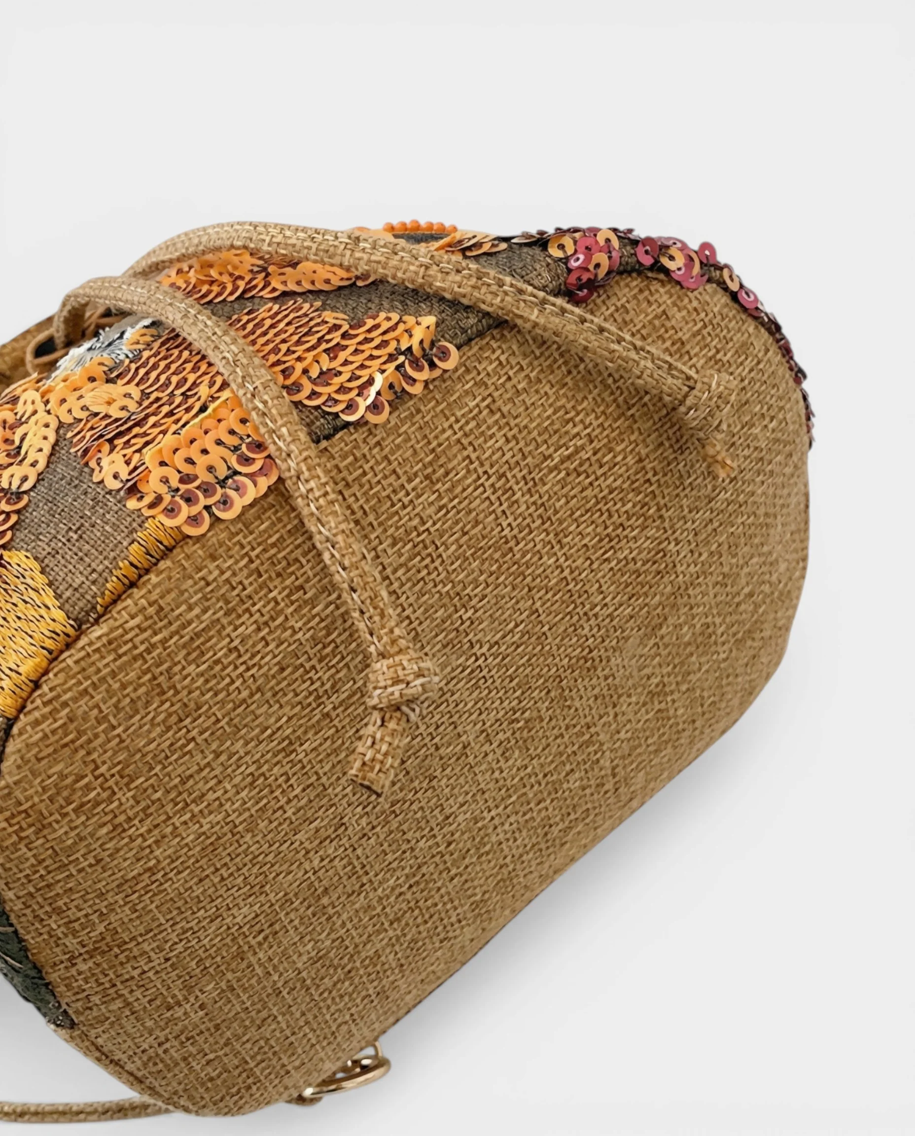 TAURIEL Floral Sequin Bamboo Handle Bucket Bag - Image 4